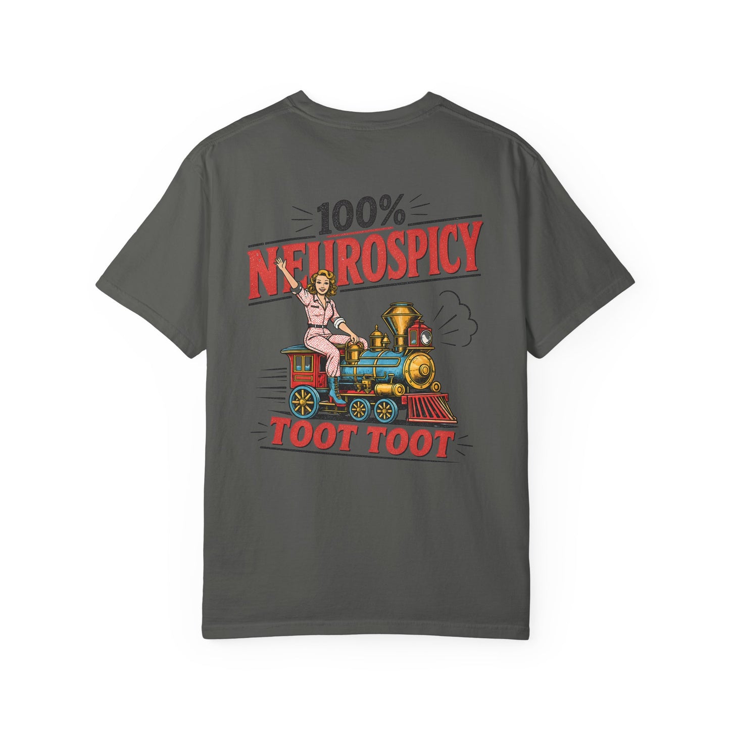 100% Neurospicy T-Shirt — Vintage Train 'Toot Toot' Graphic Tee BACK PRINT