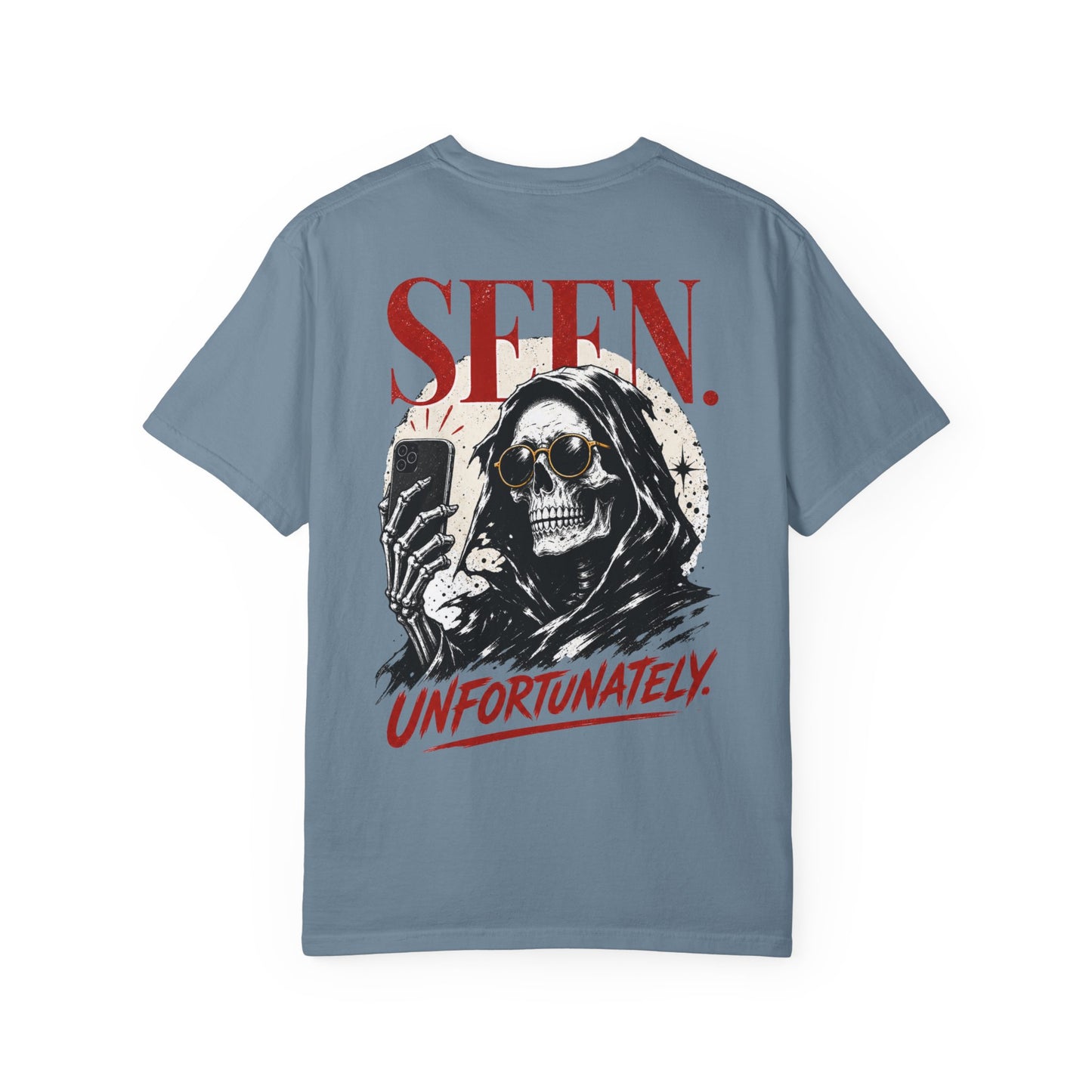 "Seen. Unfortunately." Skull Selfie Graphic T-Shirt
