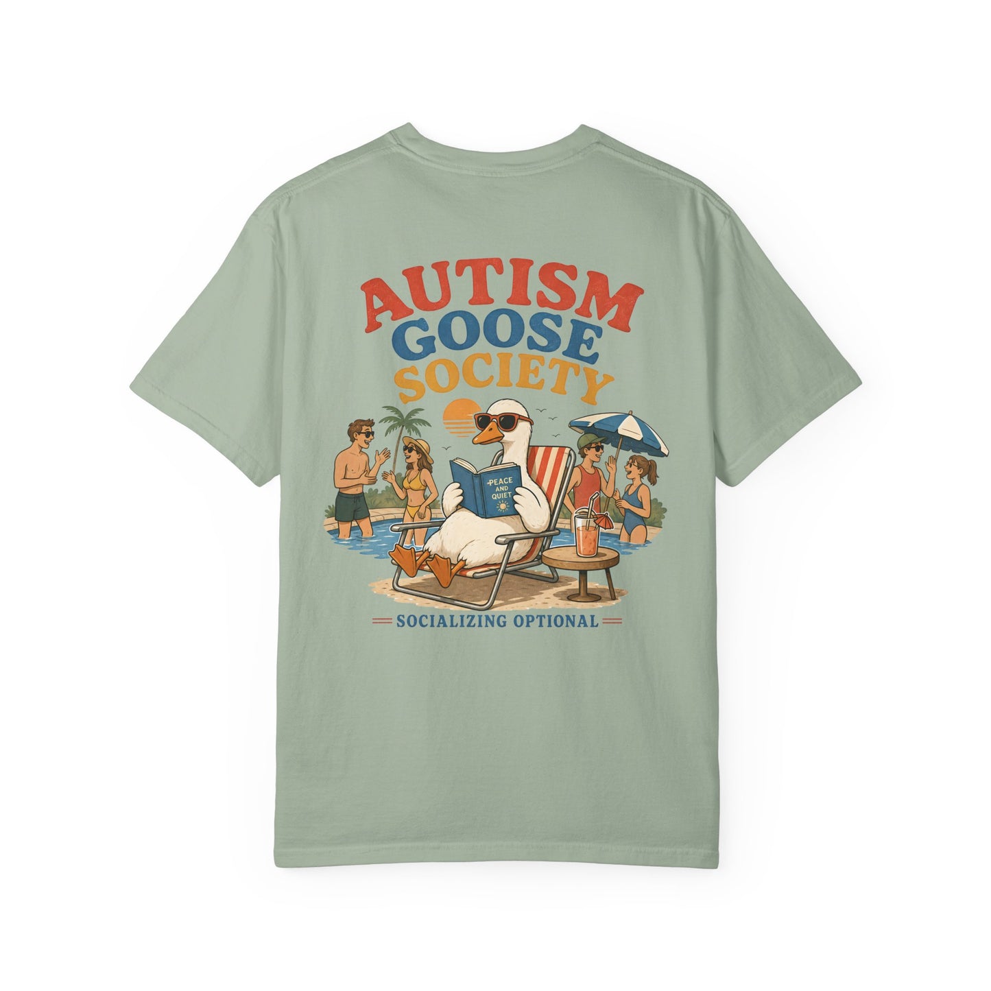 Autism Silly Goose Society T-Shirt — 'Socializing Optional' - BACK PRINT -Casual Tee