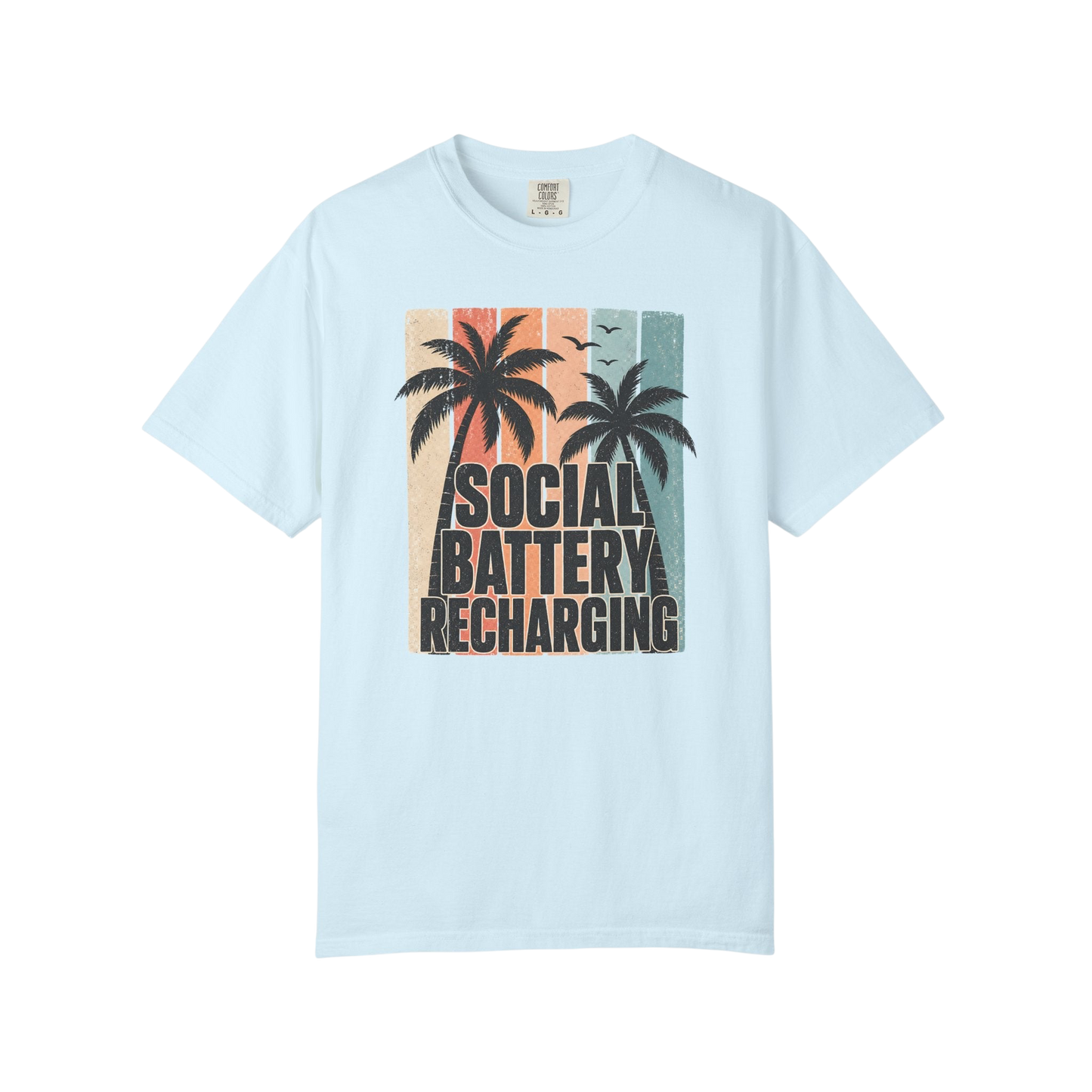 Social Battery Recharging T-Shirt — Retro Palm Beach Vacation Tee
