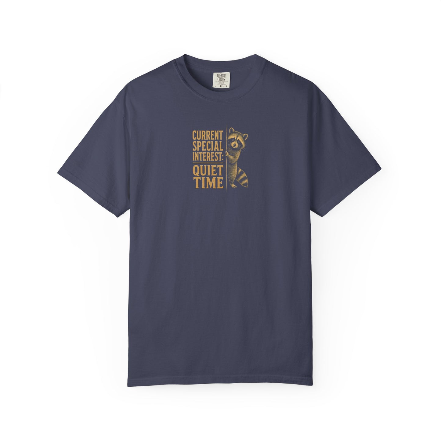 "Current Special Interest: Quiet Time" Cute Raccoon Graphic Tee