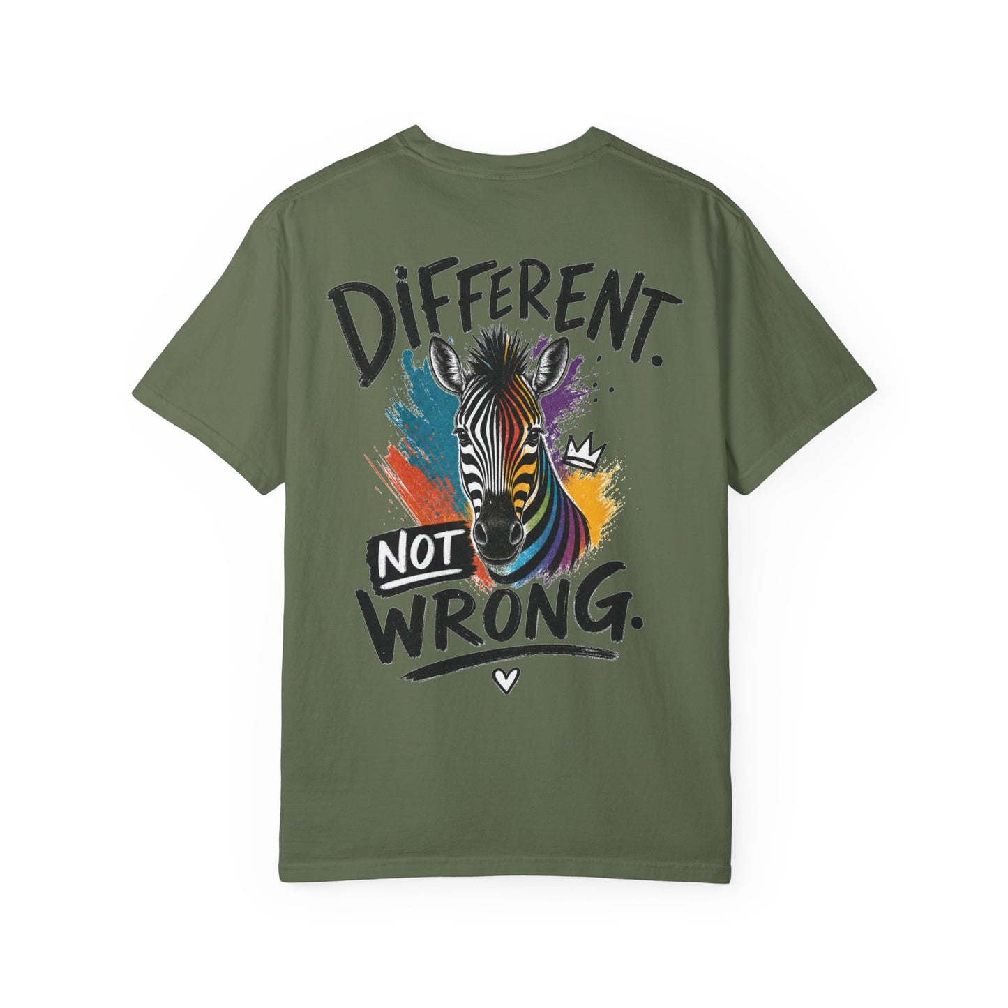 Different Not Wrong Zebra T-Shirt — Neurodivergent Colorful Inspirational Graphic Tee
