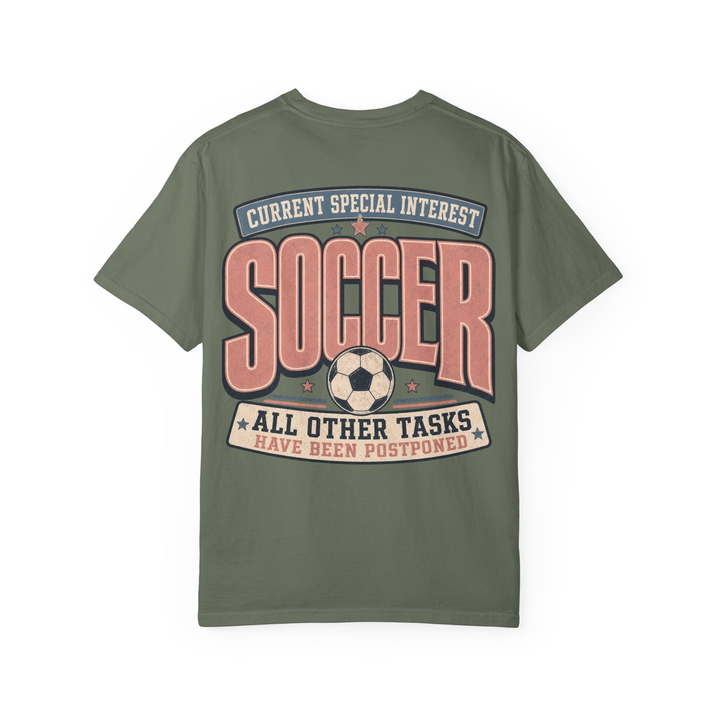 Soccer Graphic T-Shirt — “Current Special Interest: Soccer” Vintage Sports Tee Adult BACK PRINT