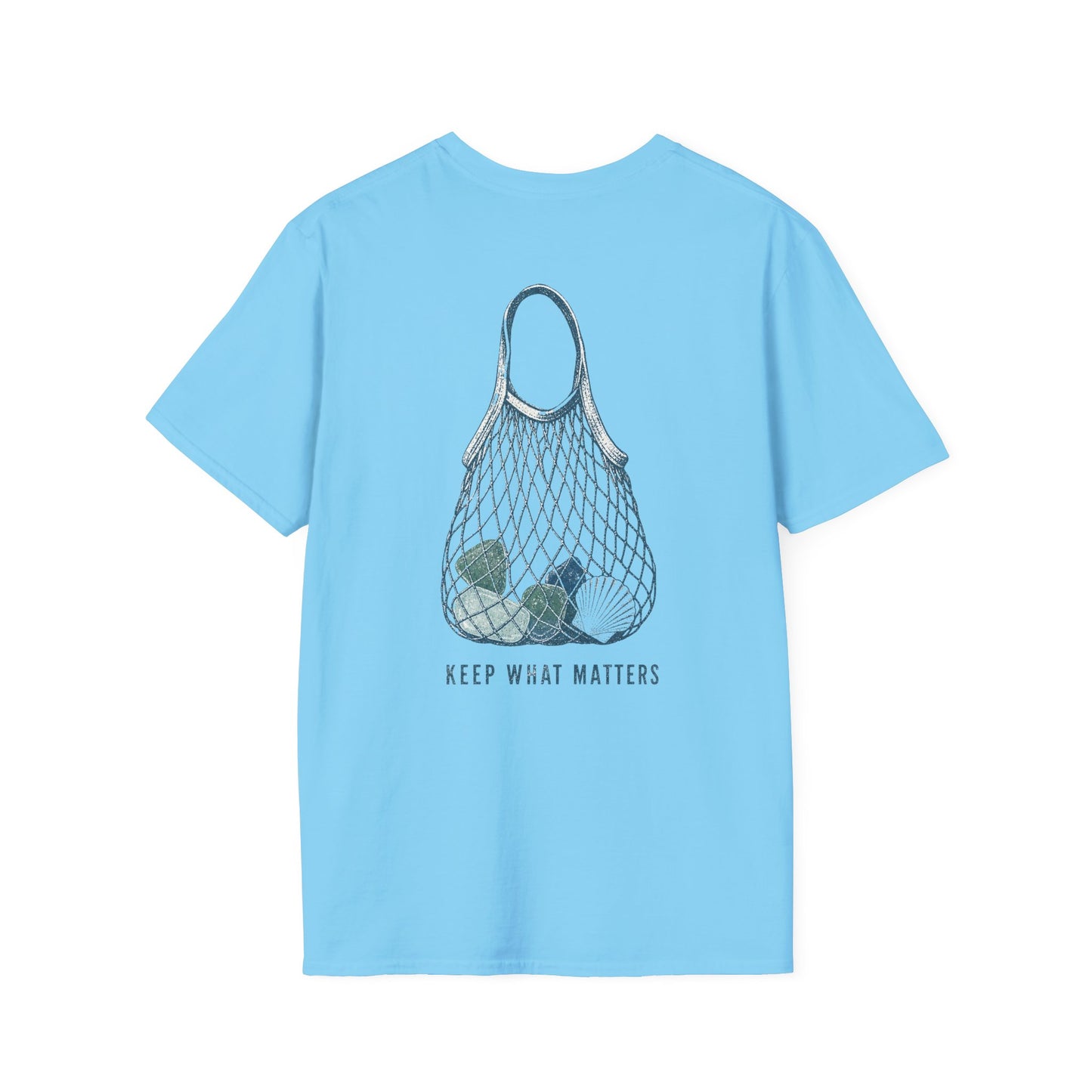 Keep What Matters Coastal Seashell Mesh Tote T-Shirt