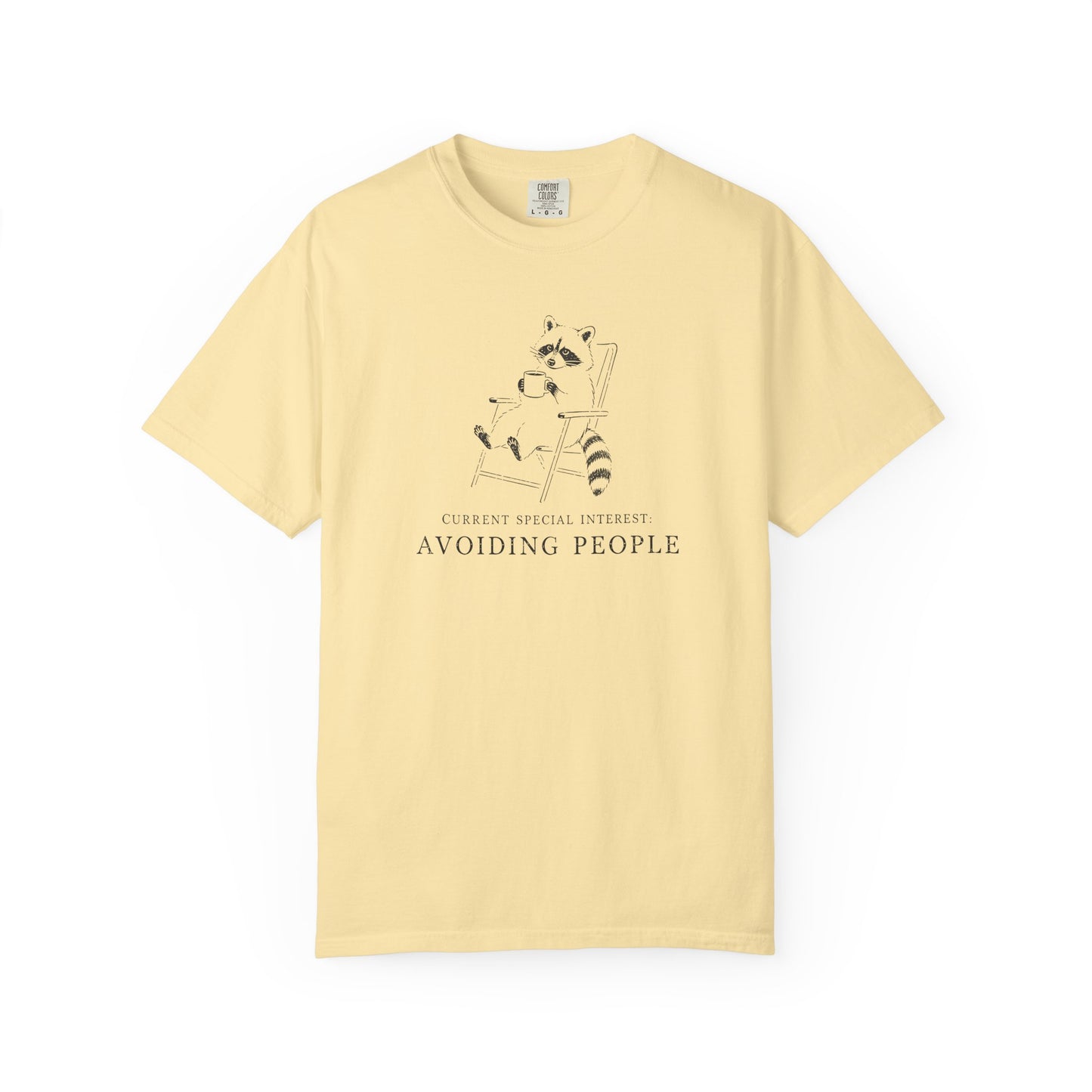 Avoiding People Raccoon T-Shirt — Funny Introvert Graphic Tee with Relaxed Loungewear Vibe