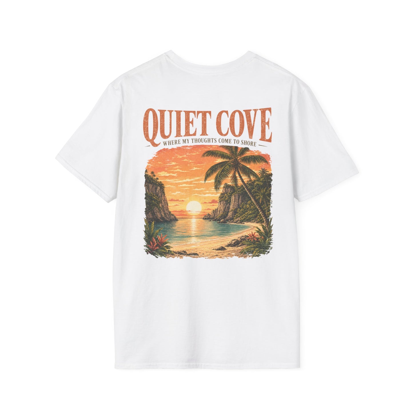 "Quiet Cove" Retro Palm Tree Coastal Sunset Graphic T-Shirt
