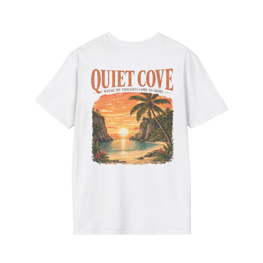 "Quiet Cove" Retro Palm Tree Coastal Sunset Graphic T-Shirt
