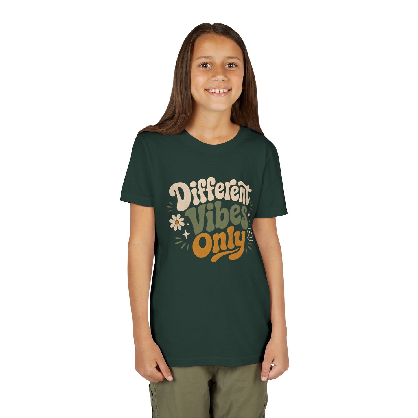 Youth Tee — "Different Vibes Only" Retro Flower Kids T-Shirt