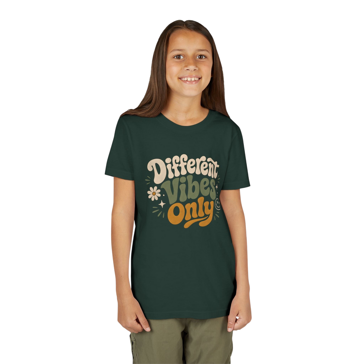 Youth Tee — "Different Vibes Only" Retro Flower Kids T-Shirt