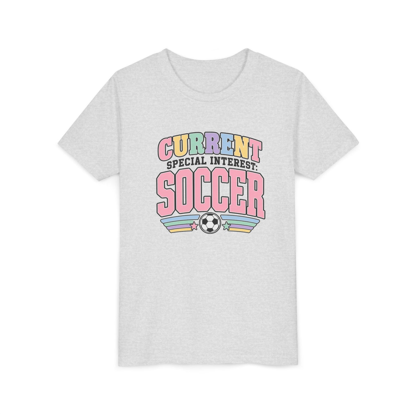 "Current Special Interest: Soccer" Pastel Soccer T-Shirt Youth Tee —