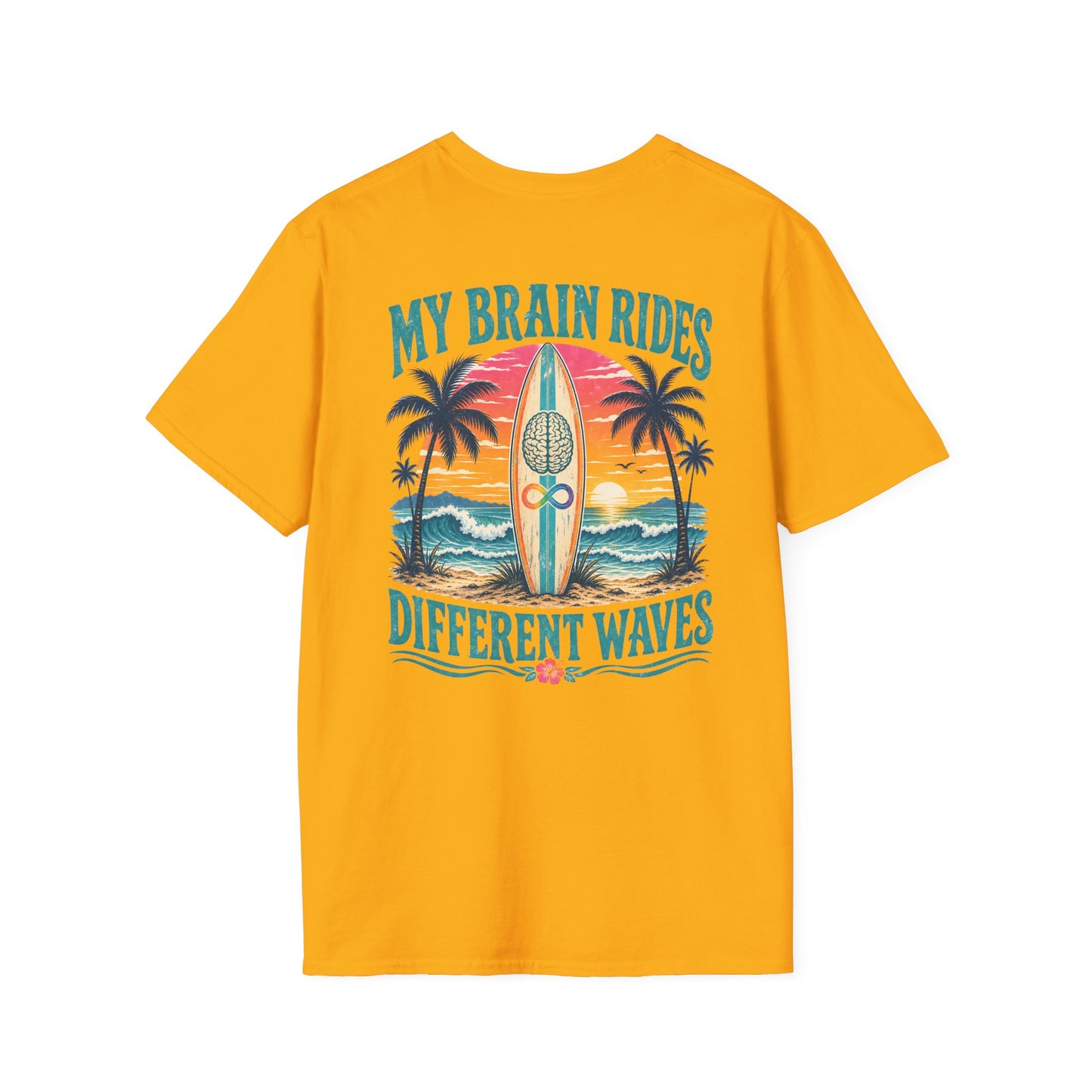 Retro "My Brain Rides Different Waves" Neurodiversity Surf T-Shirt