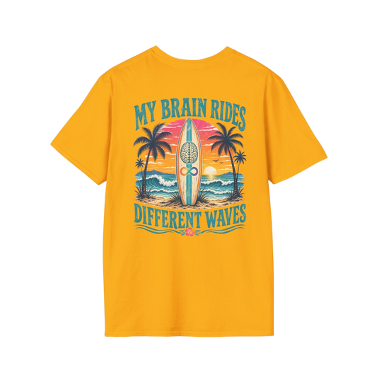Retro "My Brain Rides Different Waves" Neurodiversity Surf T-Shirt