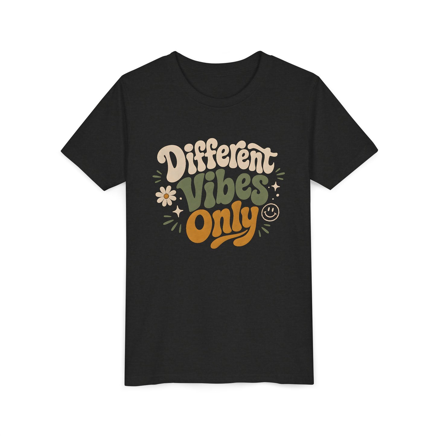 Youth Tee — "Different Vibes Only" Retro Flower Kids T-Shirt