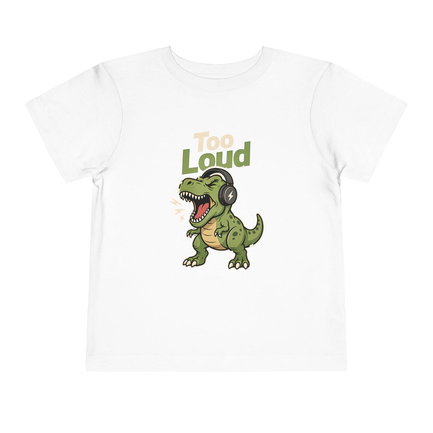 Toddler Tee — 'Too Loud' Headphone T-Rex Graphic Shirt