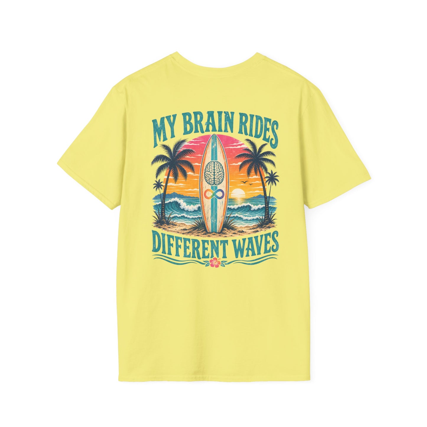 Retro "My Brain Rides Different Waves" Neurodiversity Surf T-Shirt