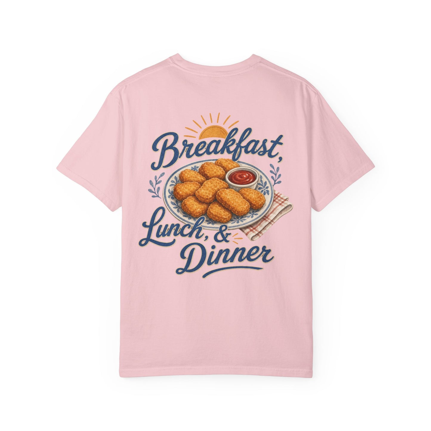 Chicken Nugget T-Shirt — “Breakfast, Lunch & Dinner” Retro Food Graphic Tee Adult BACK PRINT