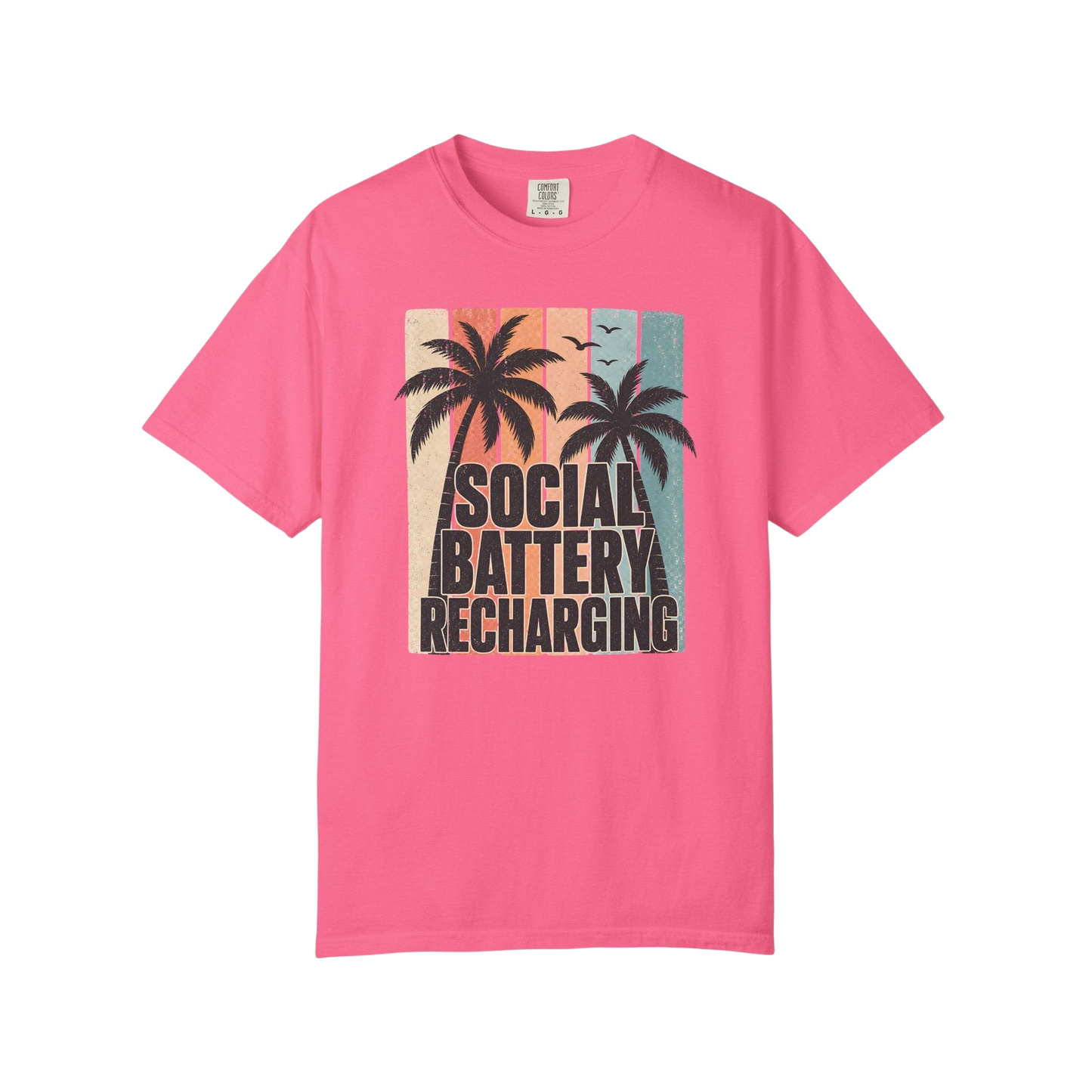 Social Battery Recharging T-Shirt — Retro Palm Beach Vacation Tee