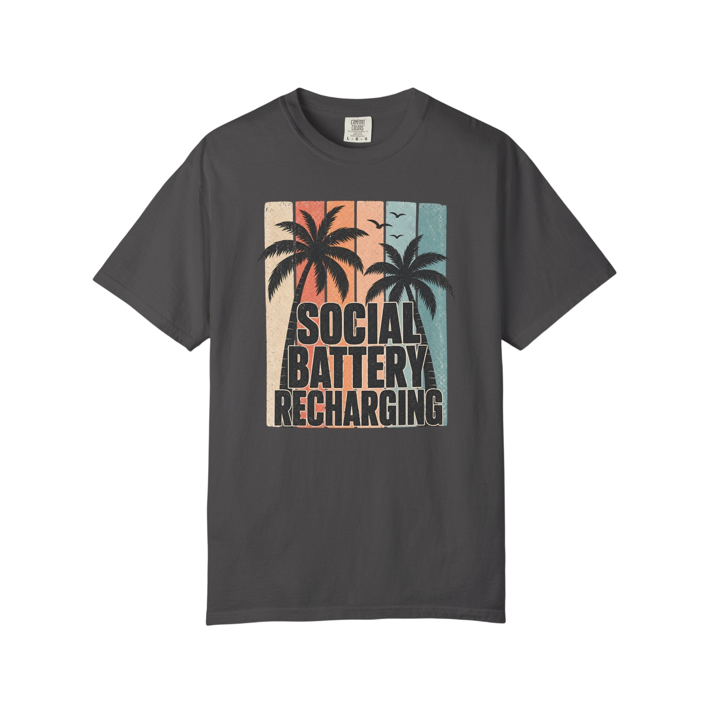Social Battery Recharging T-Shirt — Retro Palm Beach Vacation Tee