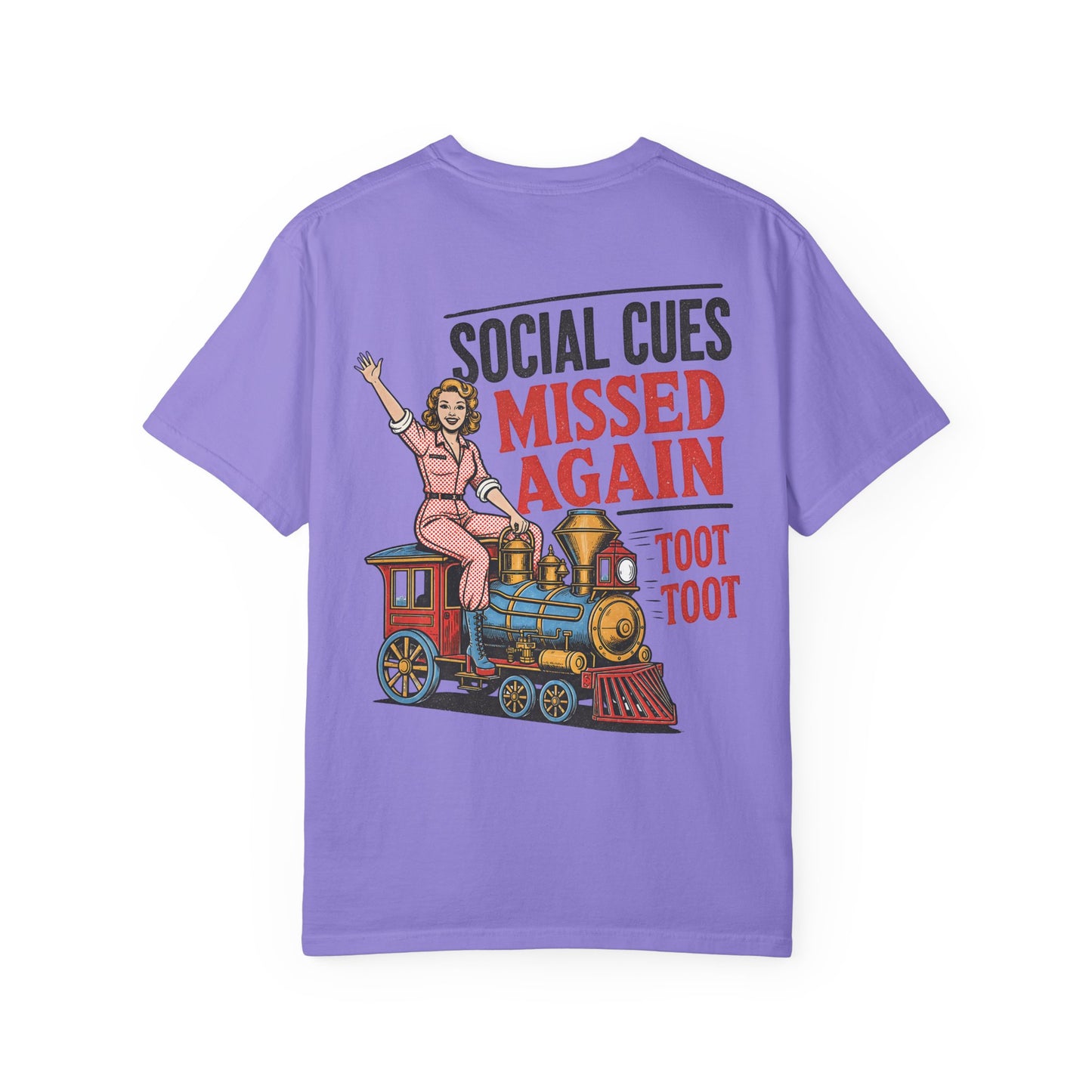 Social Cues Missed Again T-Shirt Vintage Train BACK PRINT