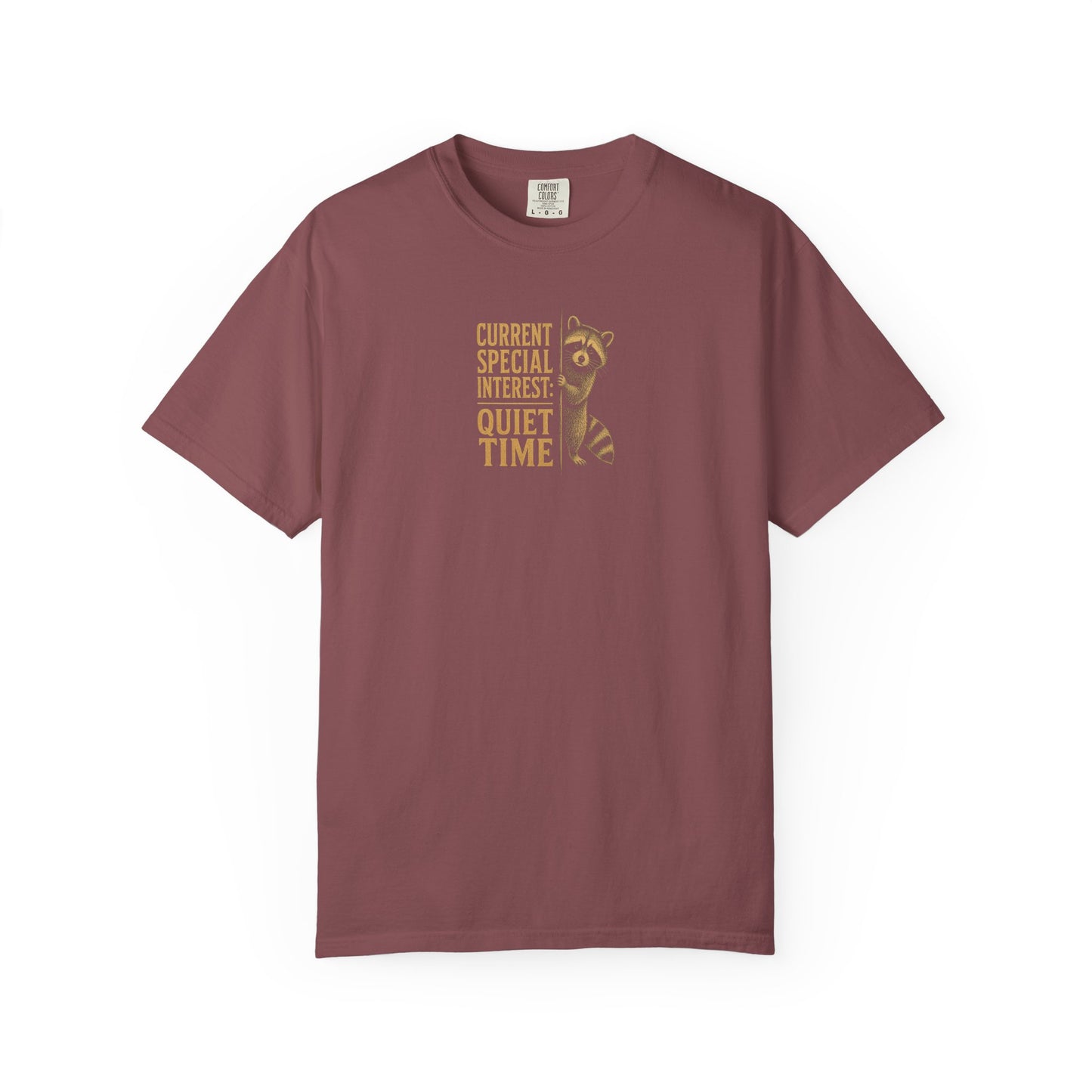 "Current Special Interest: Quiet Time" Cute Raccoon Graphic Tee