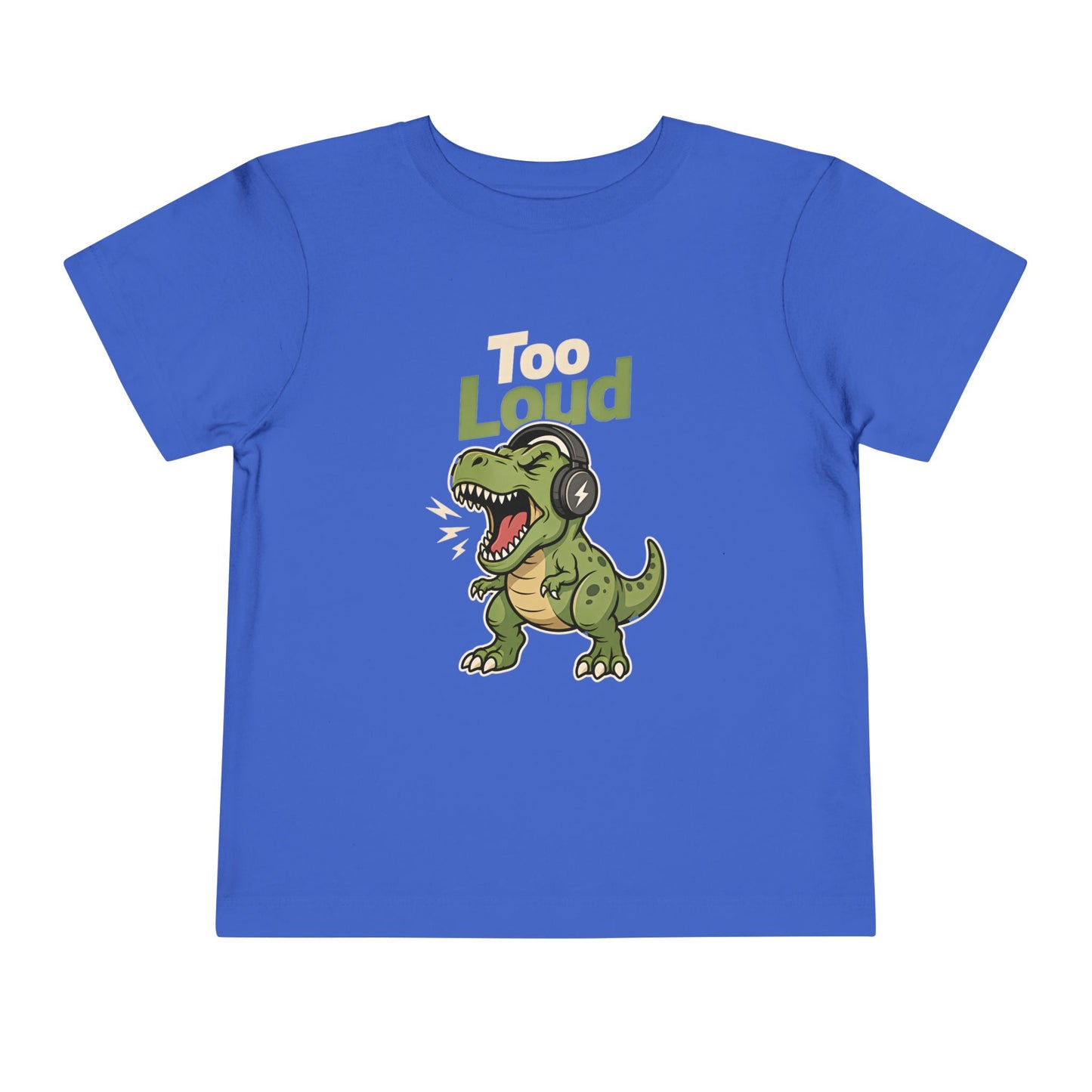 Toddler Tee — 'Too Loud' Headphone T-Rex Graphic Shirt