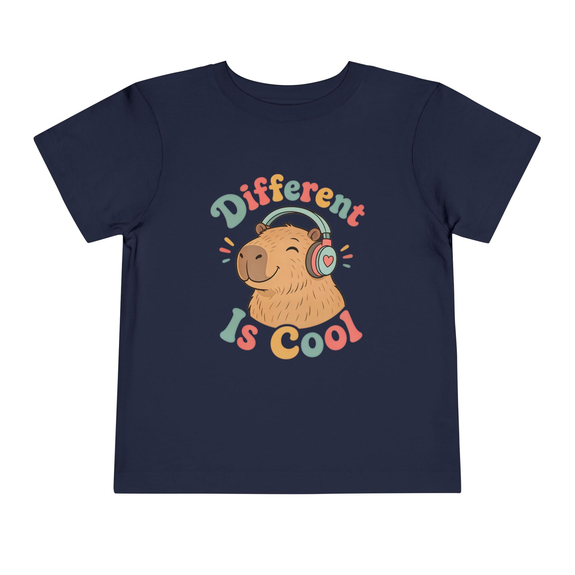 Toddler Tee — 'Different Is Cool' Capybara Graphic Kids Shirt - Navy, 4T image