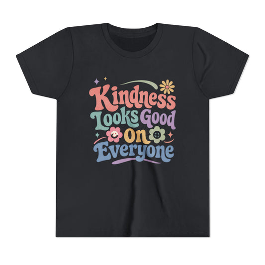 Youth Tee — "Kindness Looks Good On Everyone" Retro Floral Kids T-Shirt