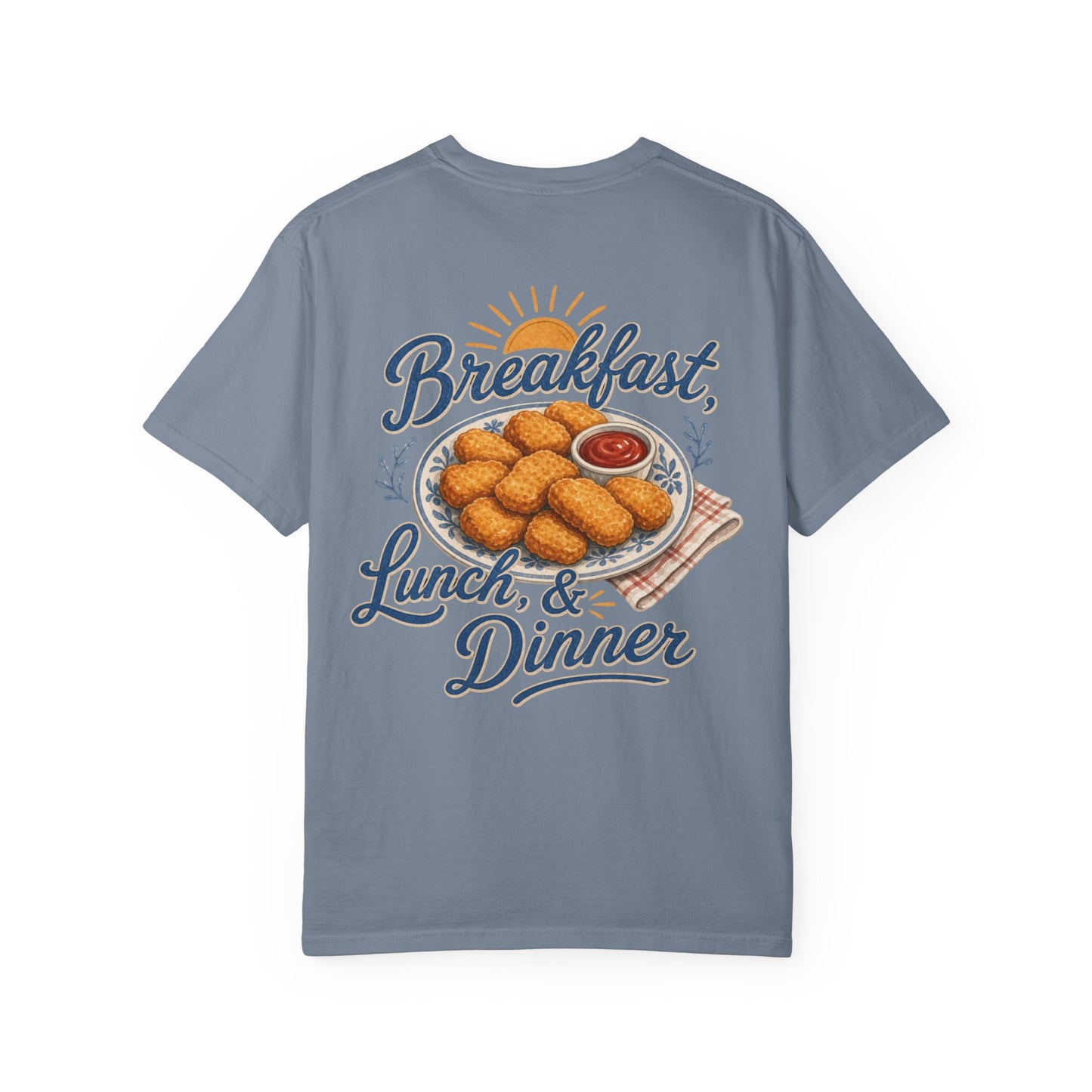 Chicken Nugget T-Shirt — “Breakfast, Lunch & Dinner” Retro Food Graphic Tee Adult BACK PRINT