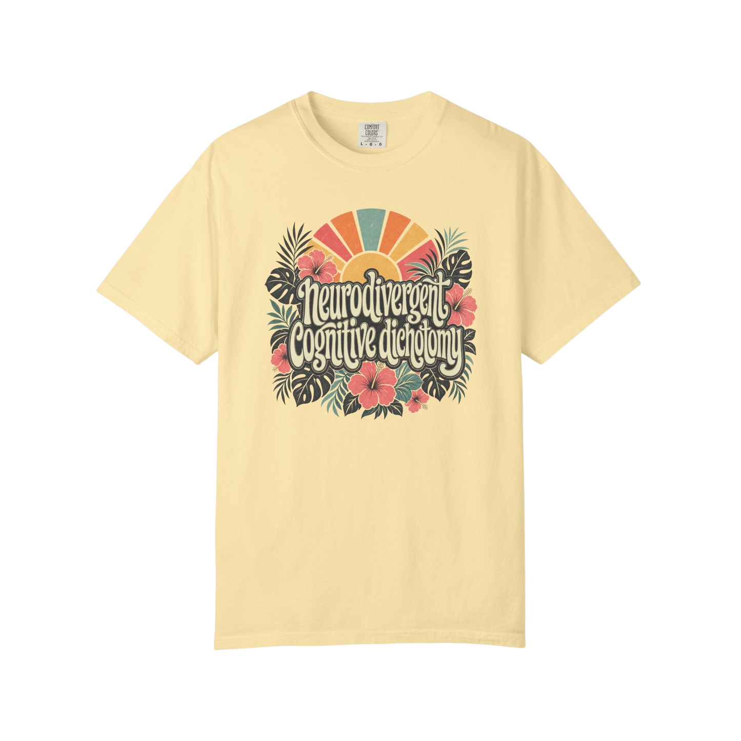 Neurodivergent Cognitive Dichotomy T-Shirt — Retro Floral Sunburst Awareness Tee