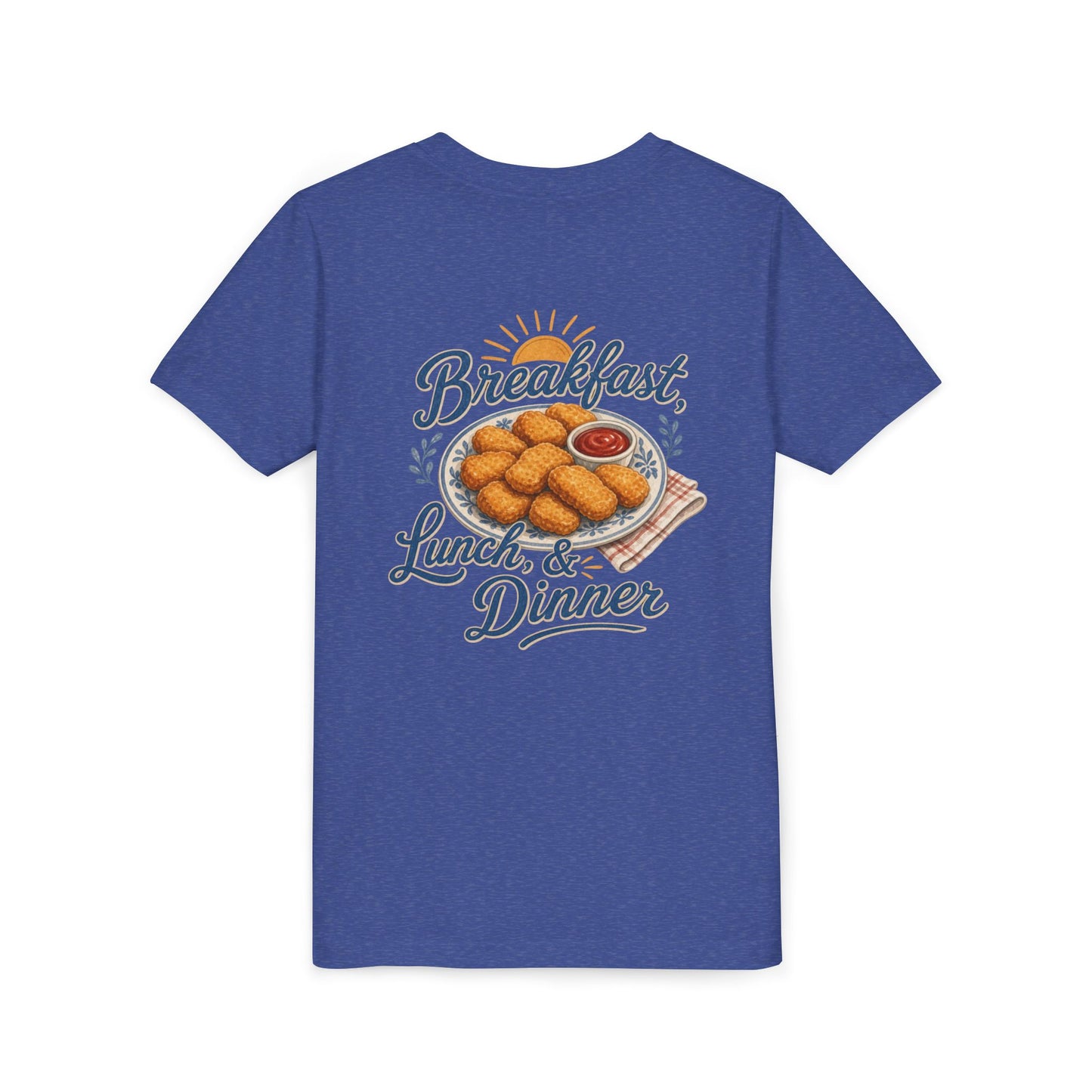 "Breakfast, Lunch & Dinner" Chicken Nugget Graphic Youth Tee — BACK PRINT