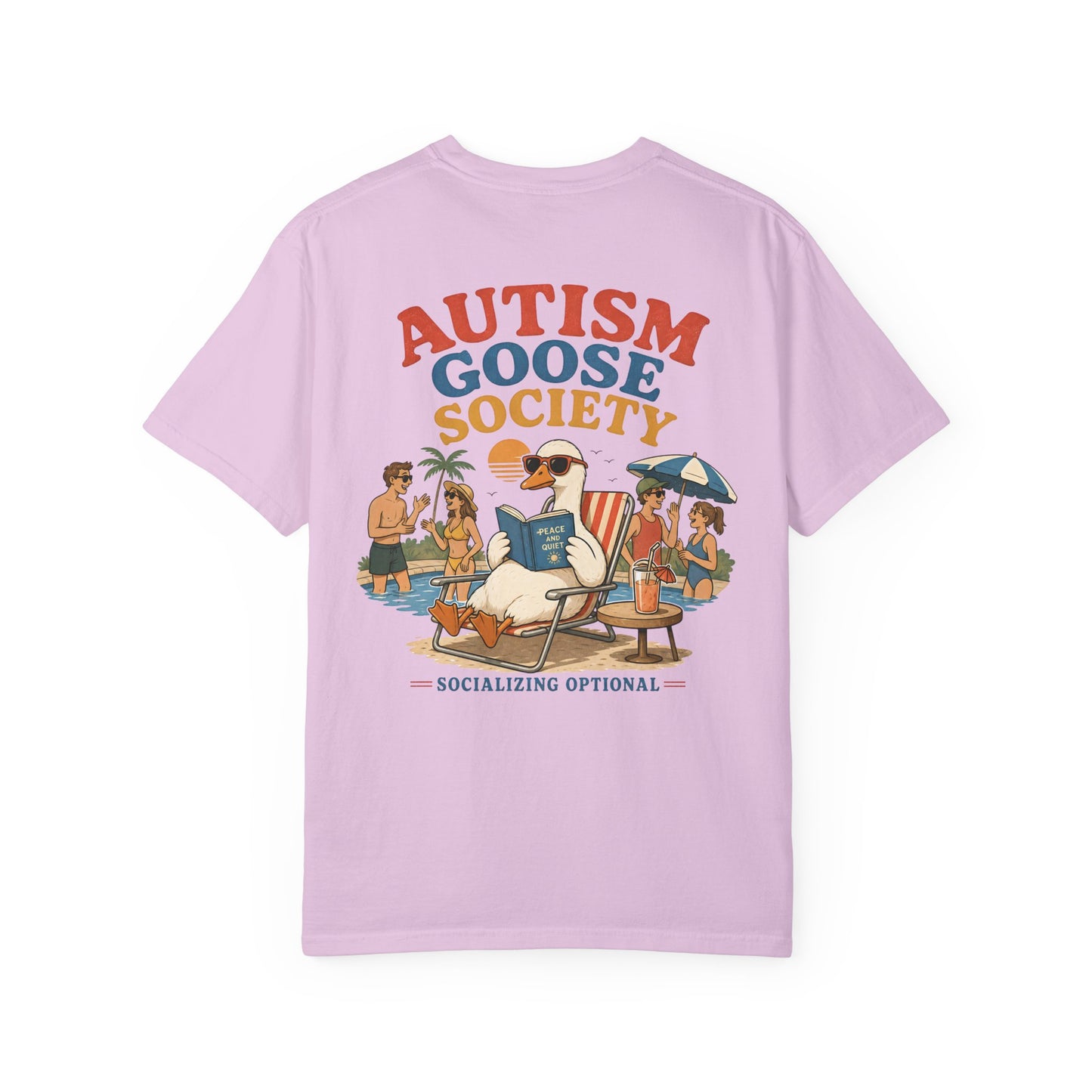Autism Silly Goose Society T-Shirt — 'Socializing Optional' - BACK PRINT -Casual Tee
