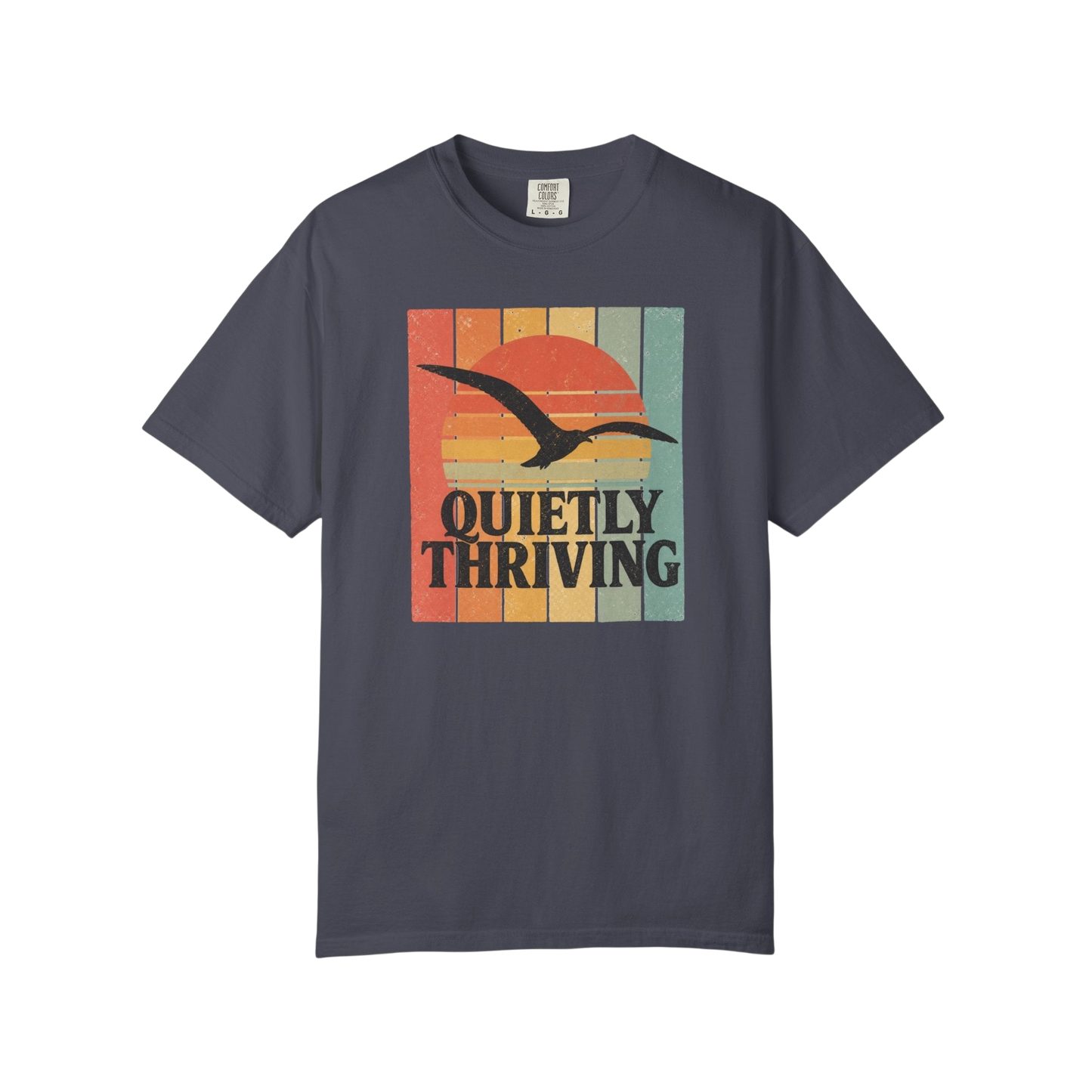 Quietly Thriving T-Shirt — Retro Sunset Seagull Tee