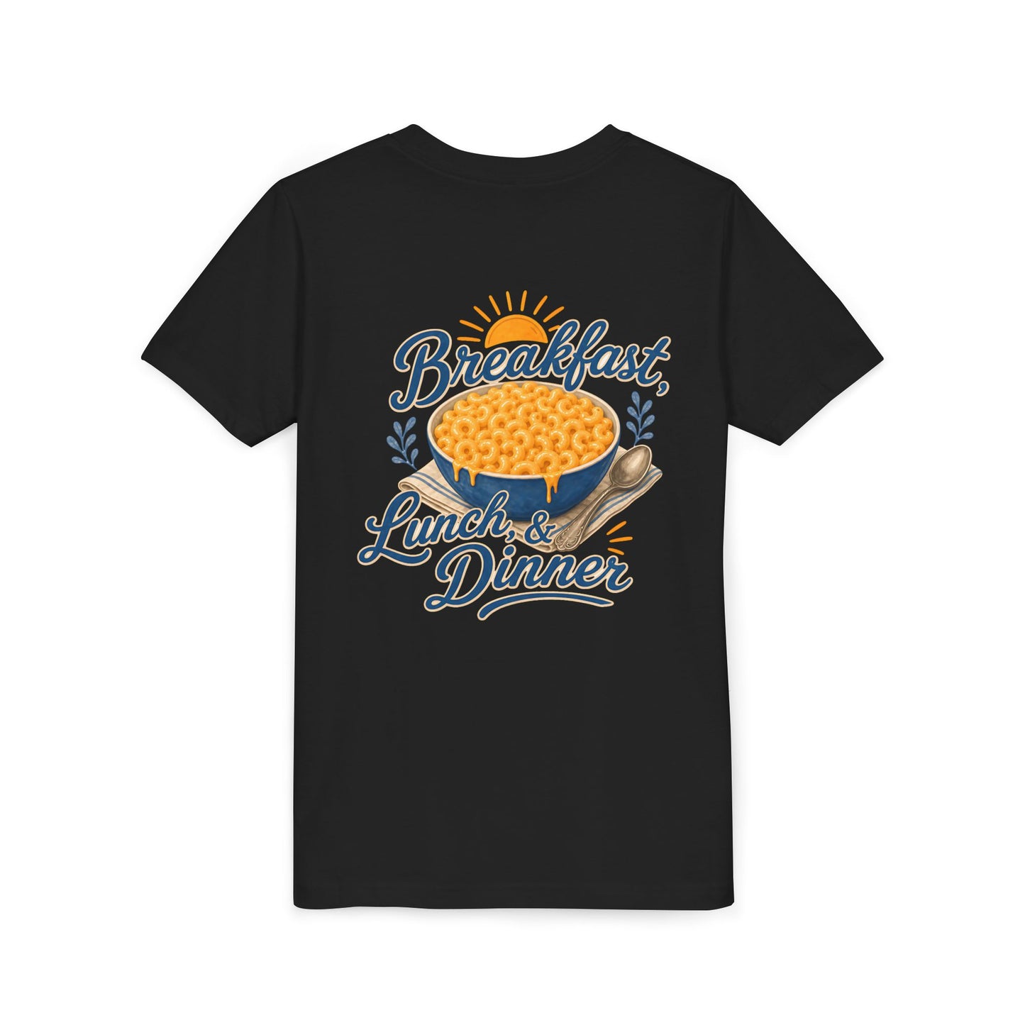 "Breakfast, Lunch & Dinner" Macaroni and Cheese Bowl Graphic Youth Tee — BACK PRINT