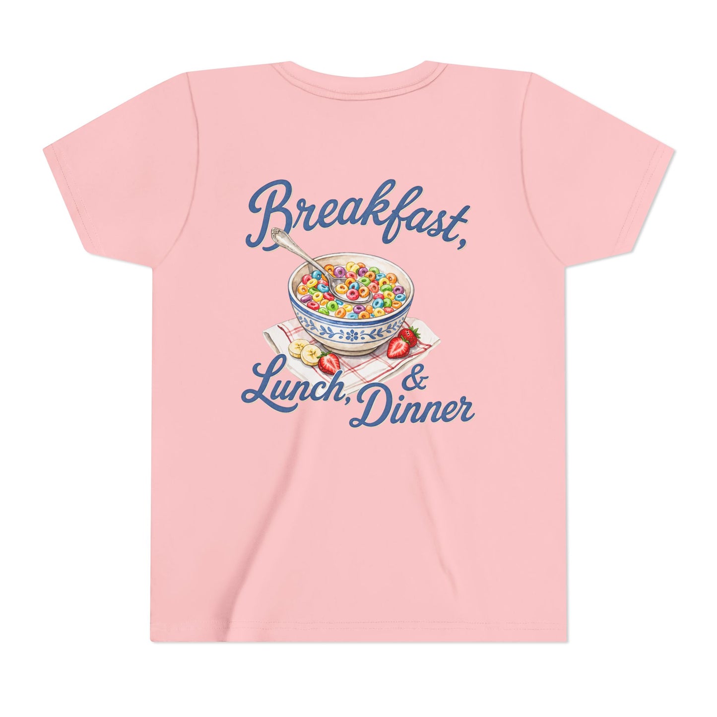 “Breakfast, Lunch & Dinner” Cereal Bowl Kids Youth Tee - Shirt BACK PRINT