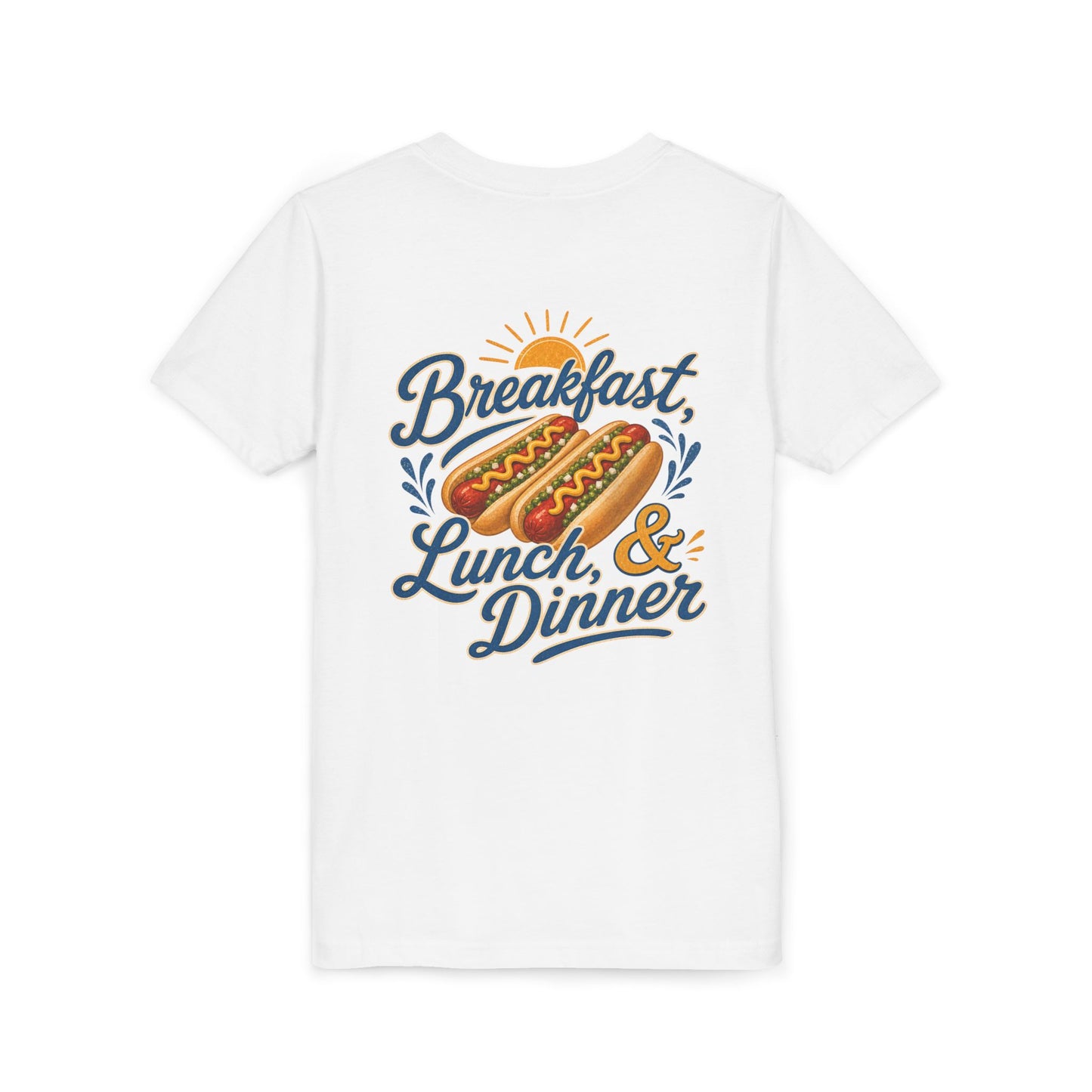 “Breakfast, Lunch & Dinner” Hot Dog Graphic Tee Youth BACK PRINT —