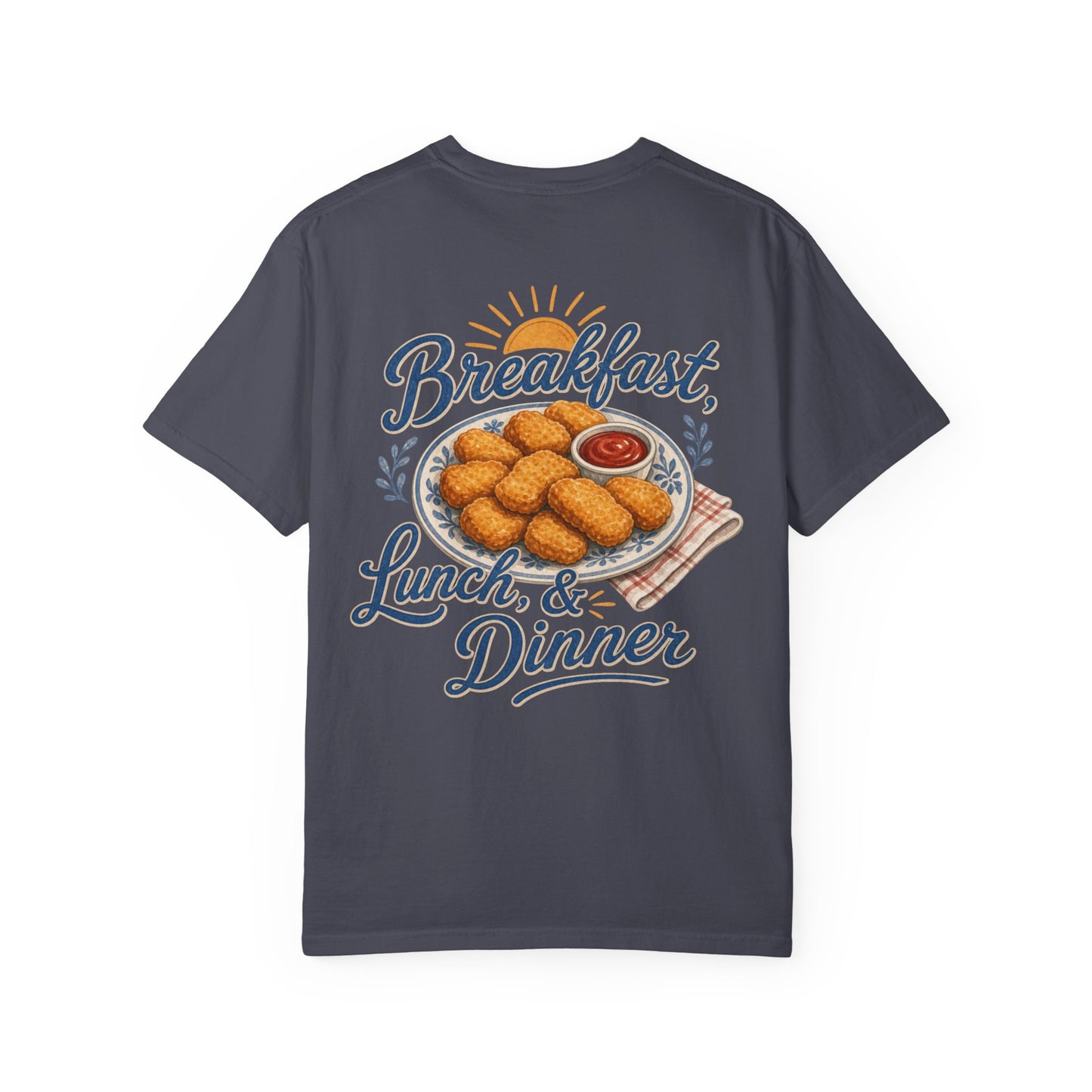 Chicken Nugget T-Shirt — “Breakfast, Lunch & Dinner” Retro Food Graphic Tee Adult BACK PRINT