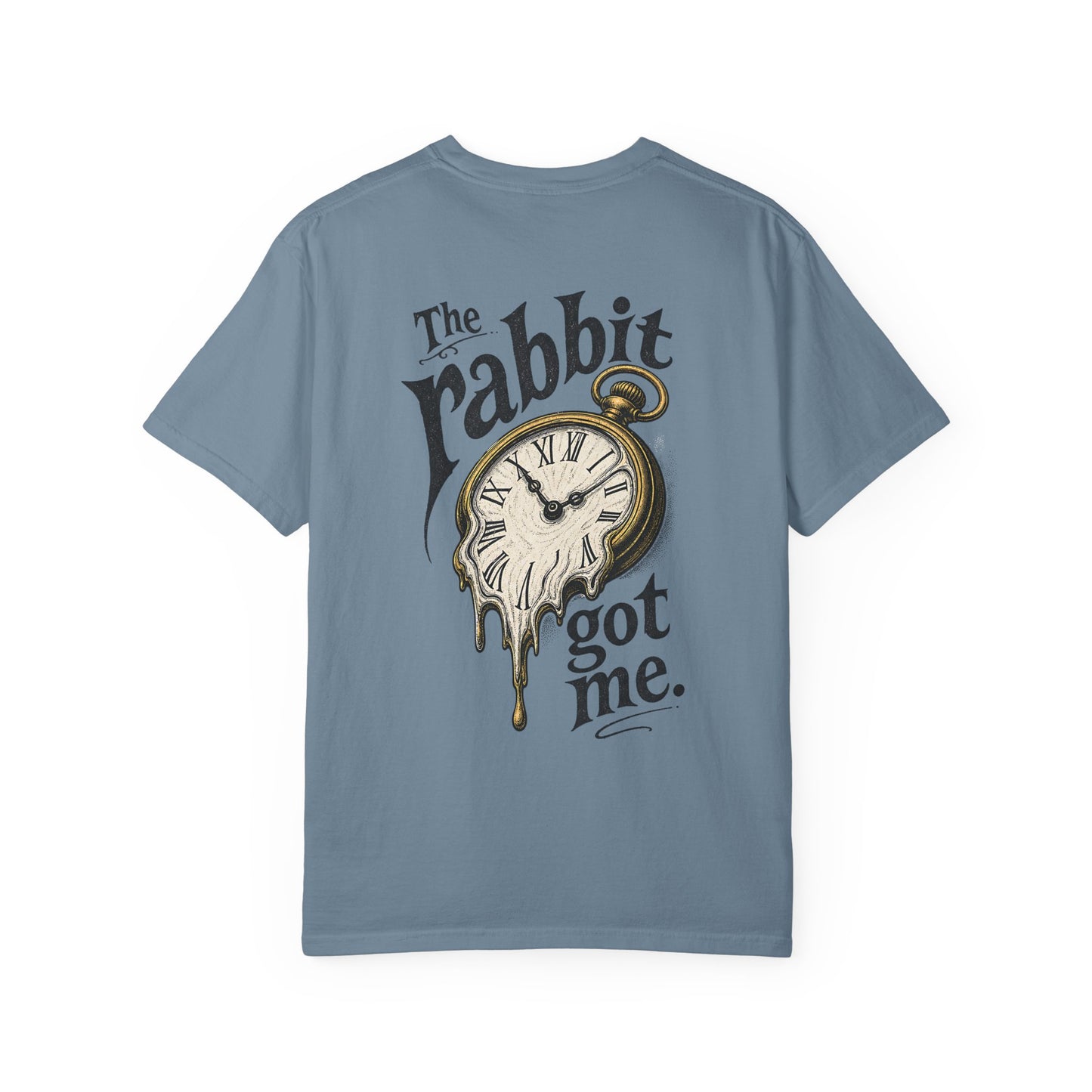"The Rabbit Got Me" -Play on the iconic Alice in Wonderland quote. ADHD losing track of time