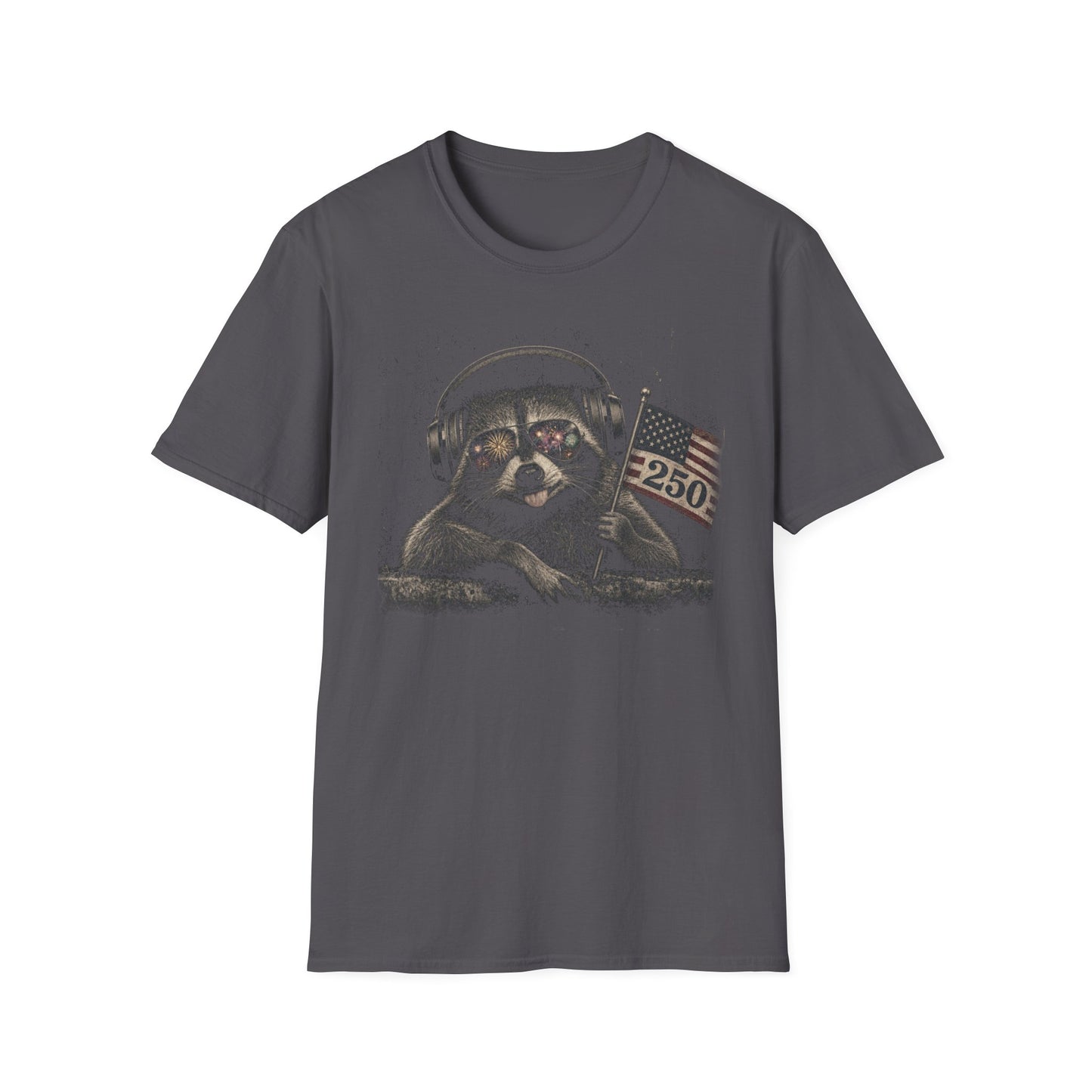 Raccoon With Headphones & Flag 4th of July — Retro America's 250th Anniversary  Americana Graphic T-Shirt