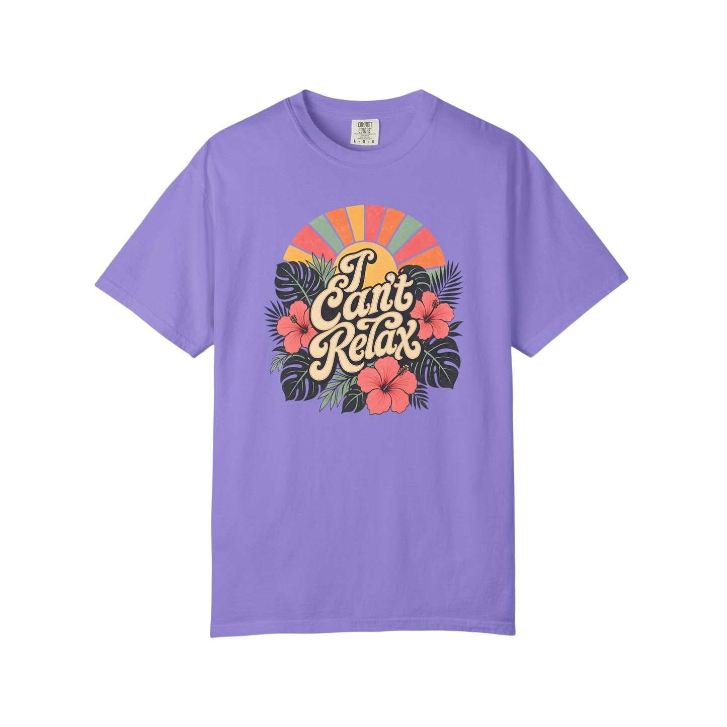 I Can't Relax Retro Floral T-Shirt — ADHD Funny Tropical Sunset Graphic Tee