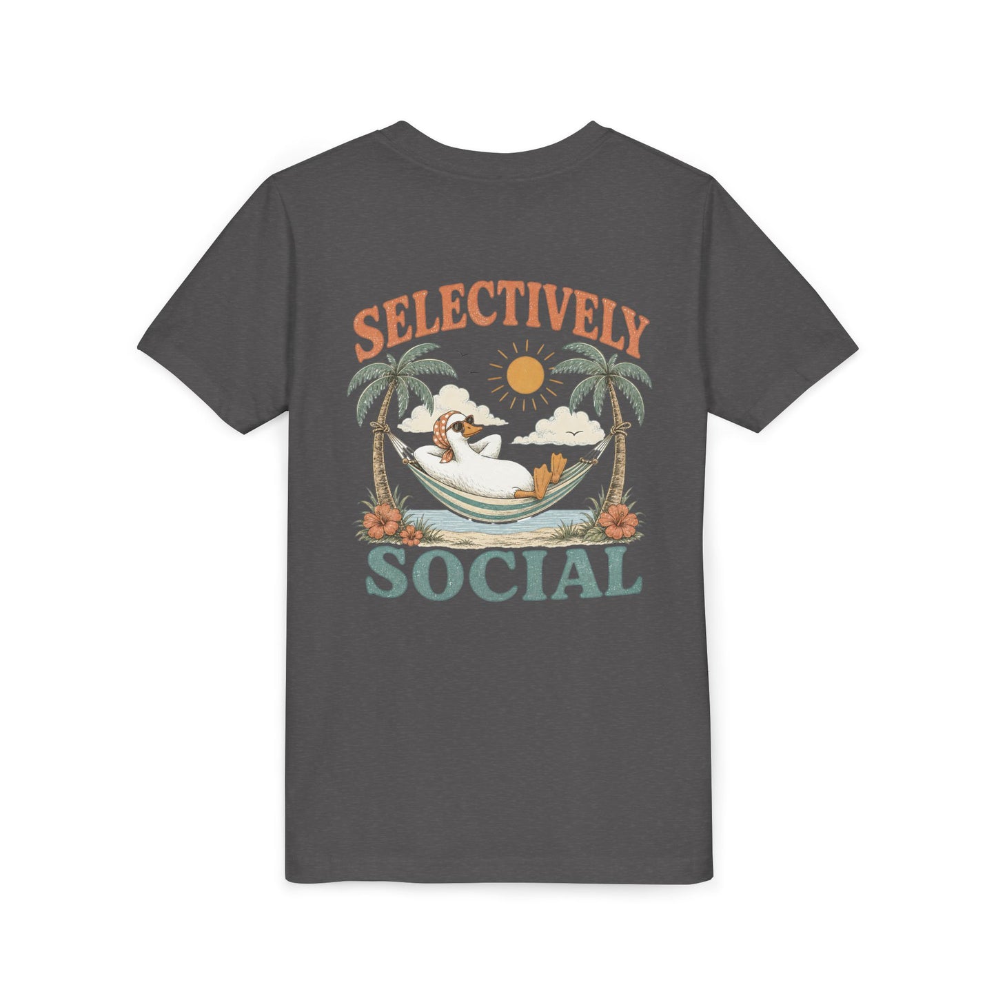 Youth Tee — Silly Goose "Selectively Social" Hammock Graphic Kid’s T-Shirt BACK PRINT