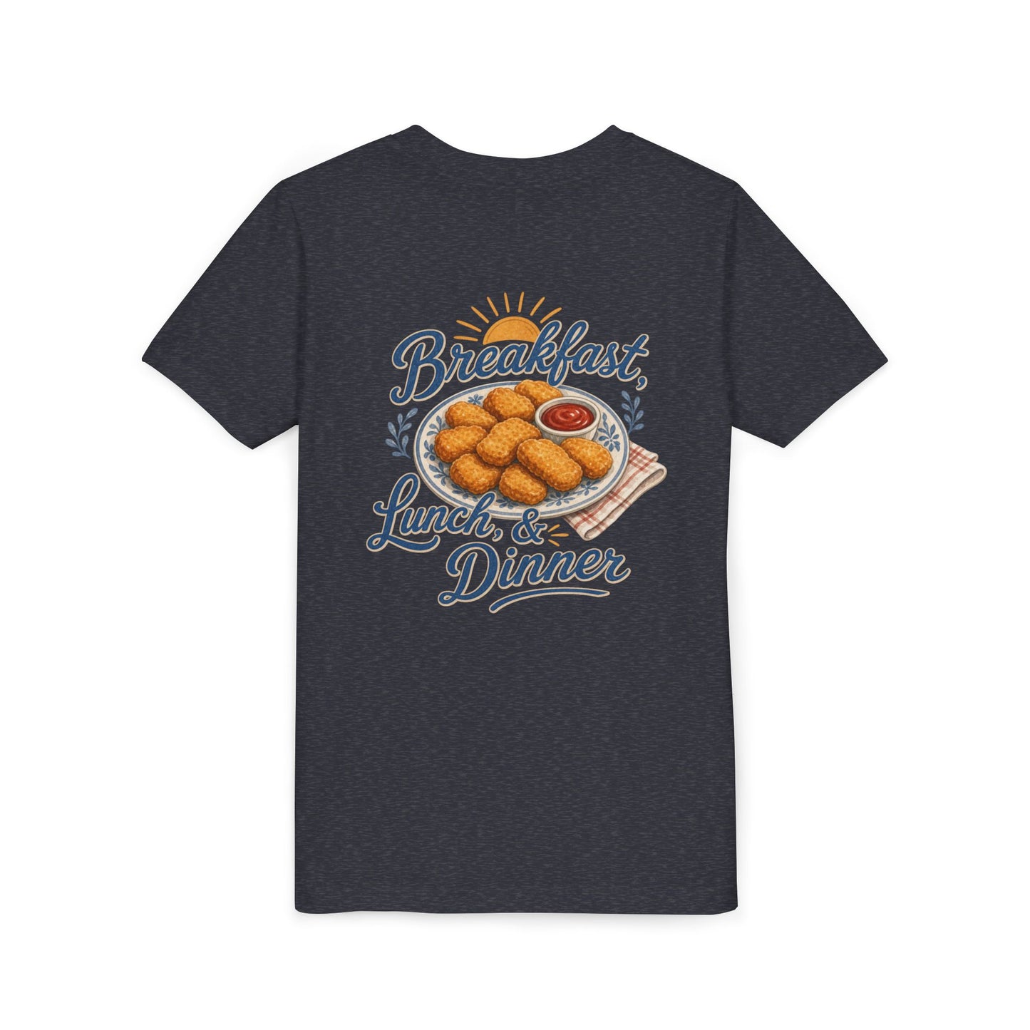 "Breakfast, Lunch & Dinner" Chicken Nugget Graphic Youth Tee — BACK PRINT