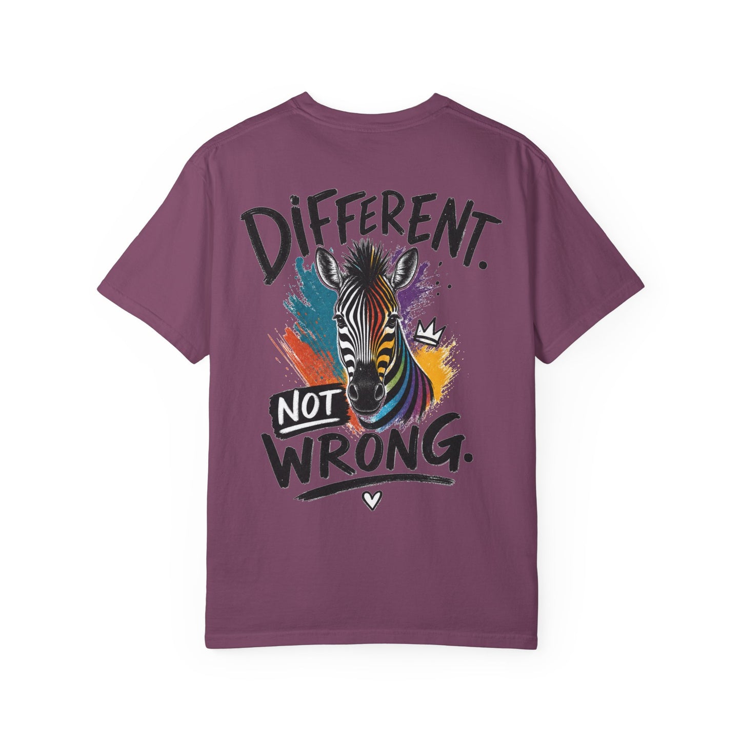 Different Not Wrong Zebra T-Shirt — Neurodivergent Colorful Inspirational Graphic Tee