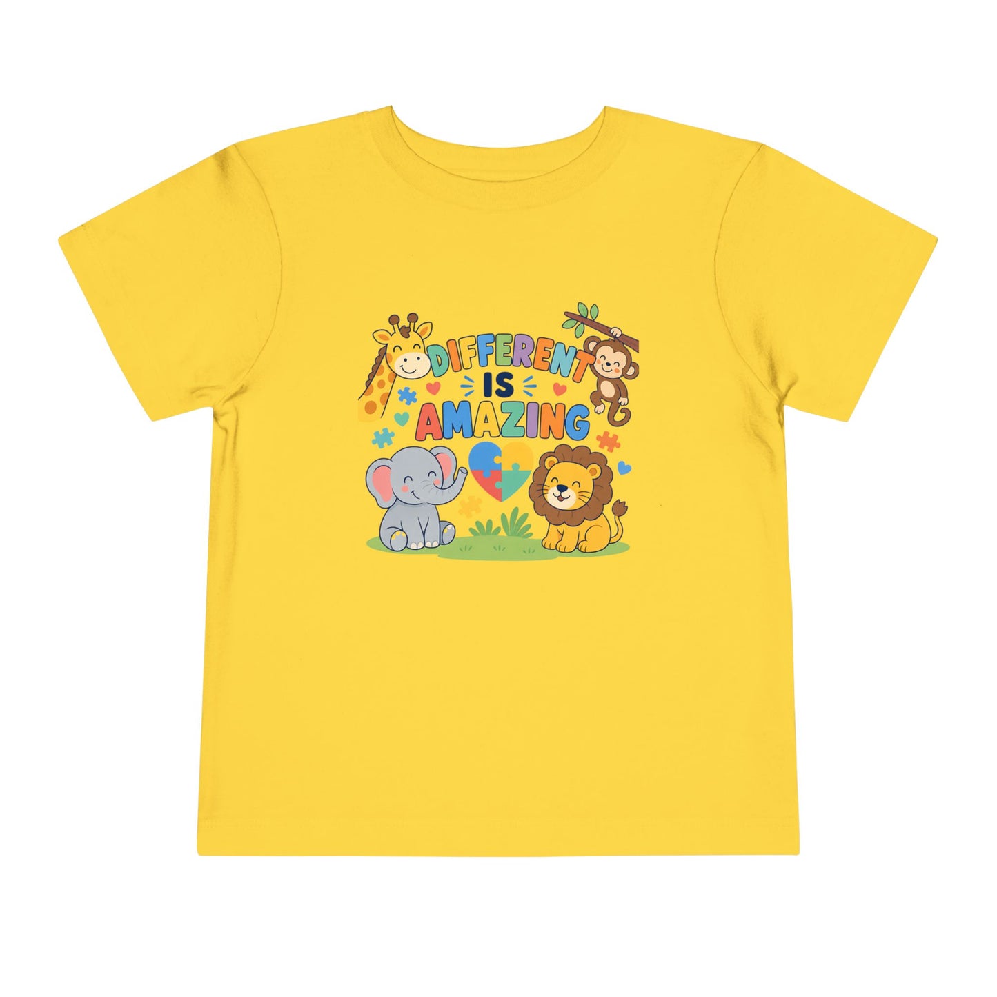 Toddler Tee — "Different Is Amazing" Jungle Animals Graphic - Yellow, 4T image