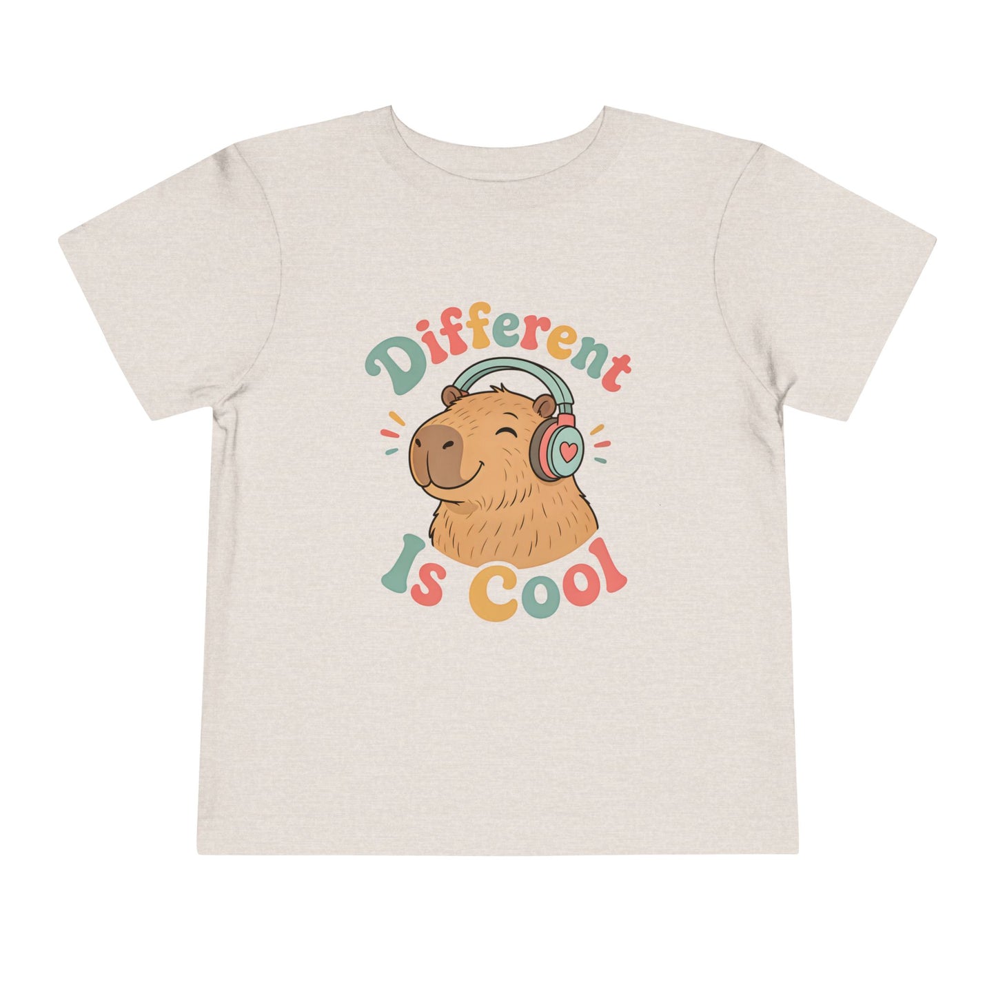 Toddler Tee — 'Different Is Cool' Capybara Graphic Kids Shirt - Heather Dust, 3T image