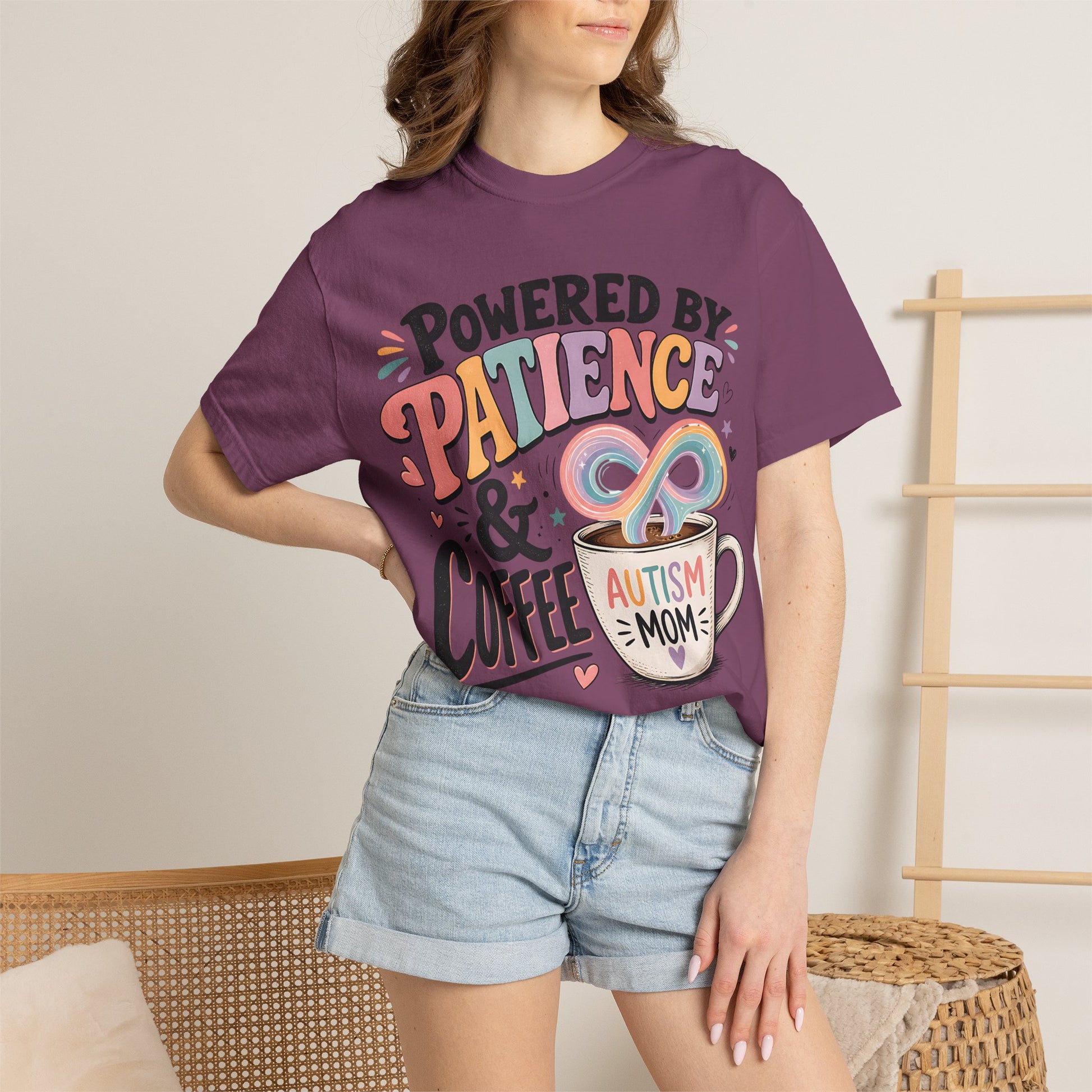 Autism Mom T-Shirt — "Powered by Patience &amp; Coffee" Graphic Tee image 51