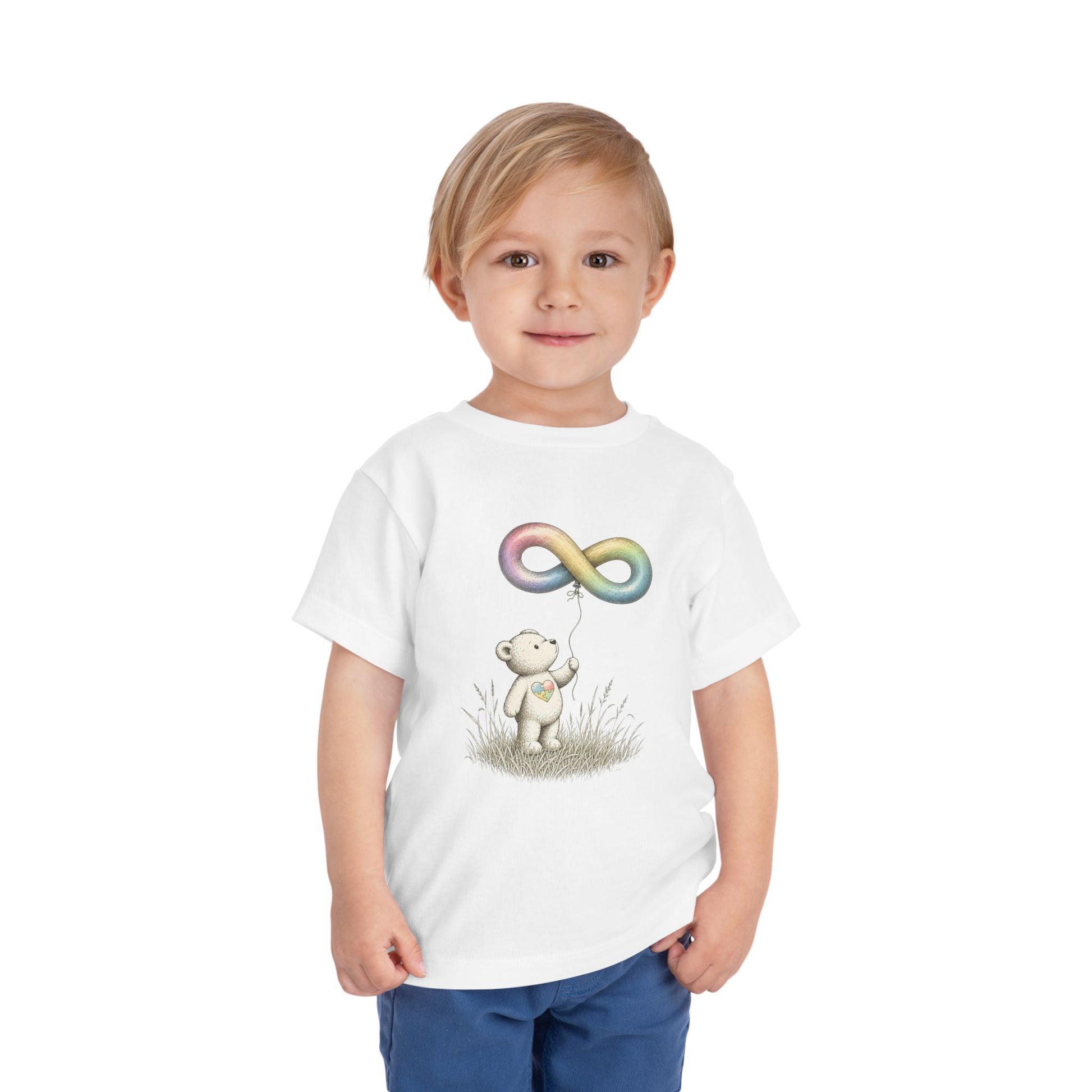 Toddler Tee — Bear Holding Rainbow Infinity Balloon Cute Kids Shirt image 3