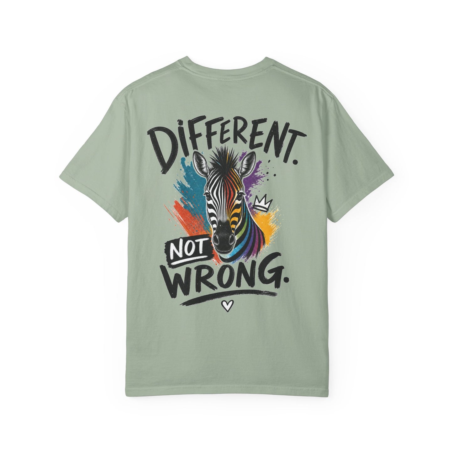 Different Not Wrong Zebra T-Shirt — Neurodivergent Colorful Inspirational Graphic Tee