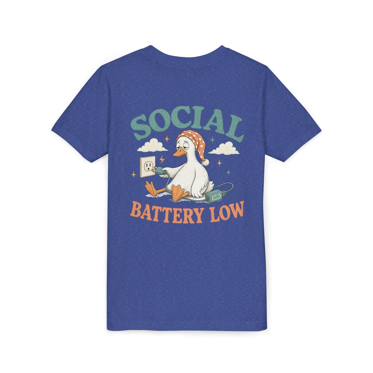 Youth Tee — Social Battery Low Silly Goose Graphic BACK PRINT