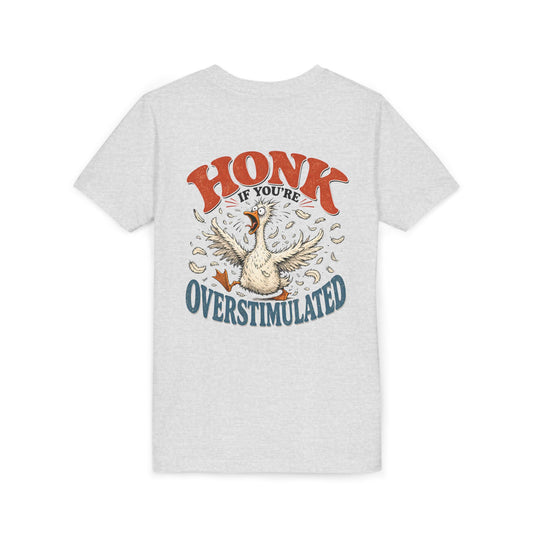 Youth Tee — "Honk If You’re Overstimulated" Silly Goose Graphic BACK PRINT