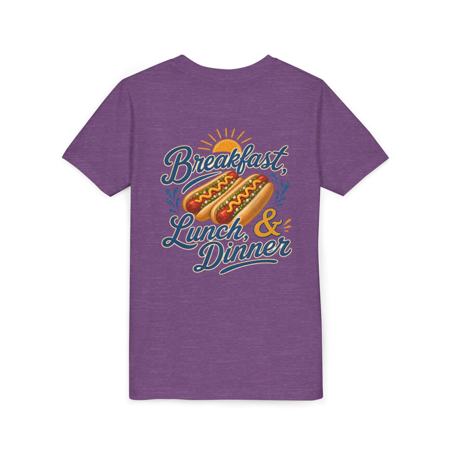 “Breakfast, Lunch & Dinner” Hot Dog Graphic Tee Youth BACK PRINT —